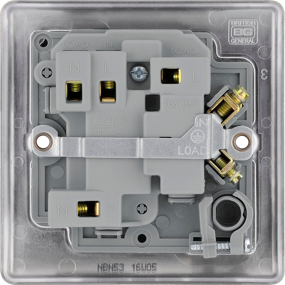 BG Nexus Metal Black Nickel 13A Switched Spur with Neon & Flex NBN53 - Electrical Outlet for Home & Office Use, Perfect for Kitchen, Garage, and Workshop Installations