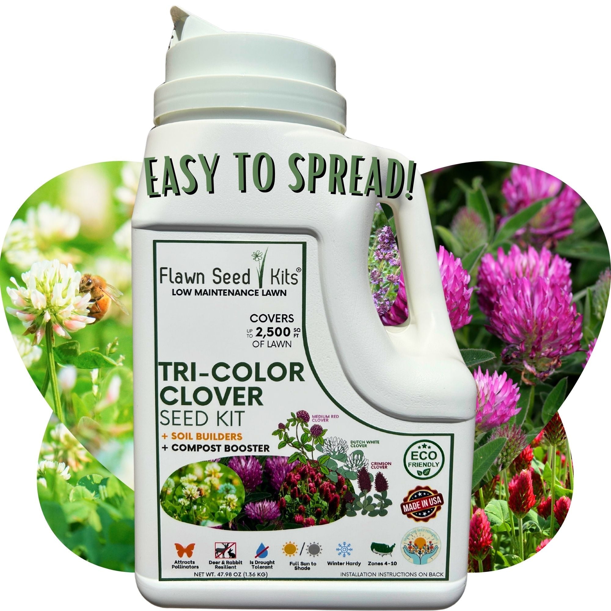 Tri-Color Clover Seed Mix - Easy Spread Shaker for Lawn & Garden | Perfect for Overseeding, Ground Cover & Erosion Control