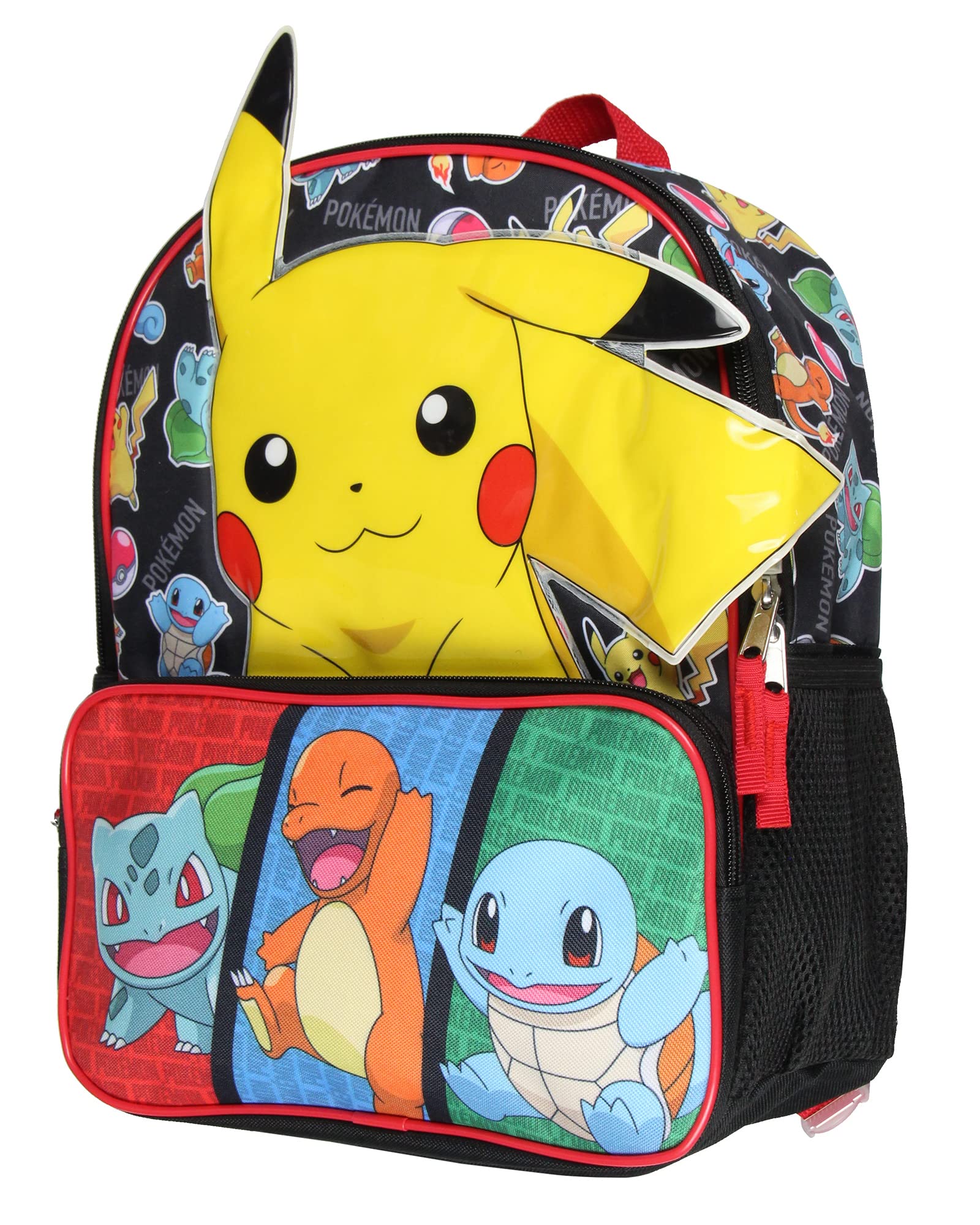 Pokemon 3D Character Backpack - Pikachu, Bulbasaur, Squirtle & Charmander 14 Inch Kids School Bag for Travel, Hiking & Daily Use