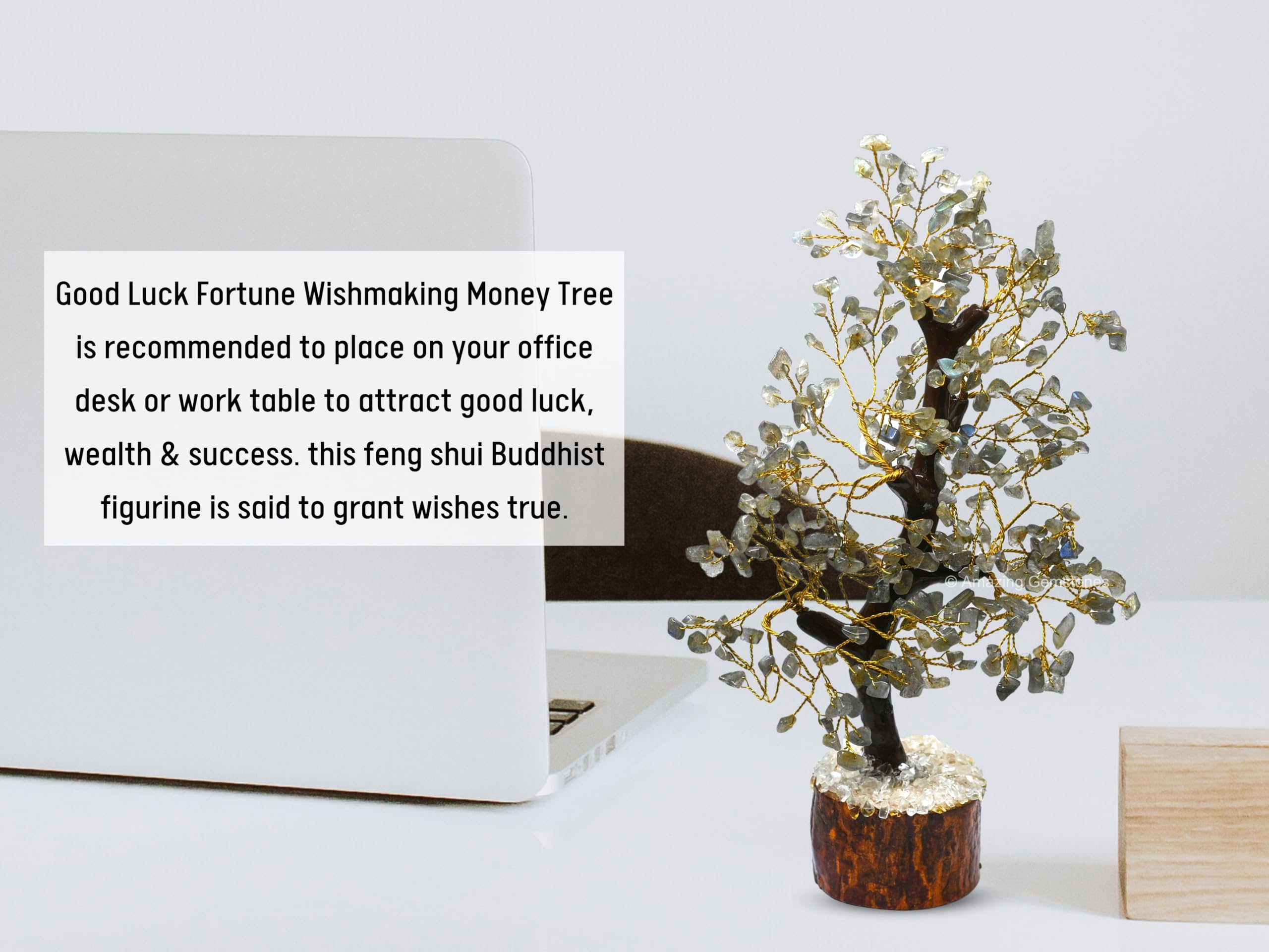 Premium Labradorite Crystal Money Tree - Natural Gemstone Bonsai for Feng Shui, Home & Office Decor (10-12 Inch, Gift Box Ready) - Attract Wealth & Positive Energy for Meditation Spaces, Work Desks & Living Rooms