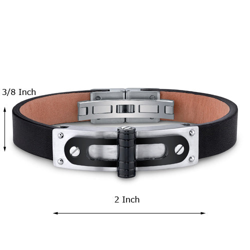 Men's Stainless Steel and Leather Bracelet for Men - Durable Fashion Accessory for Casual Wear, Gifts, and Everyday Style
