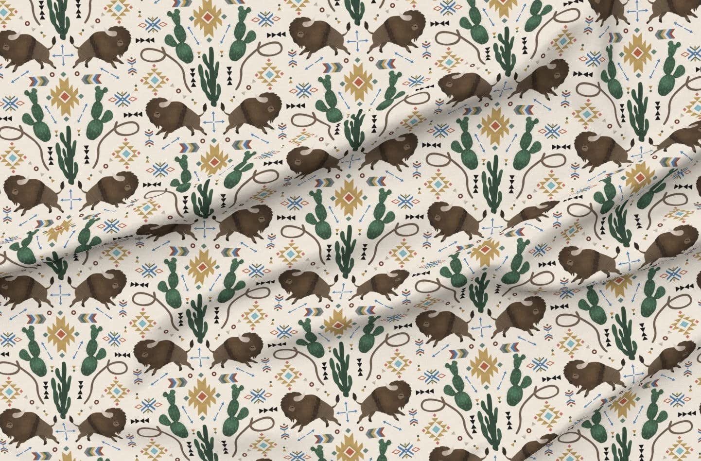 Southwest Buffalo Western Bison Printed Satin Fabric by The Yard - Soft Durable Material for Sewing, Lining, Apparel, Fashion, Blankets & Home Decor | Perfect for Western-Themed Clothing, Quilts, and Interior Design