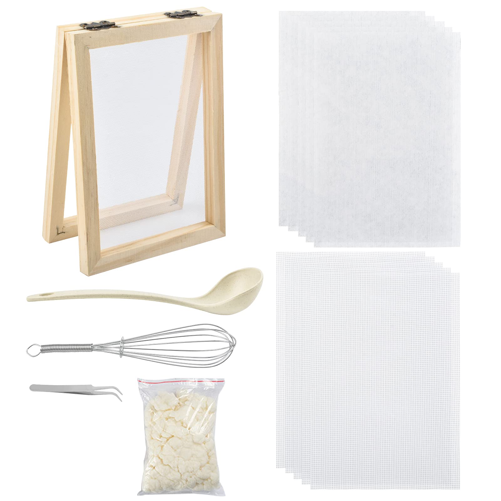 WANDIC DIY Paper Making Kit - Handmade Wooden Paper Mould with Spoon, Replaceable Mesh Cloth & Pulp - Crafting Screen Frame for Homemade Stationery, Scrapbooking & Art Projects - Perfect for DIY Gifts, School Projects & Creative Paper Crafts