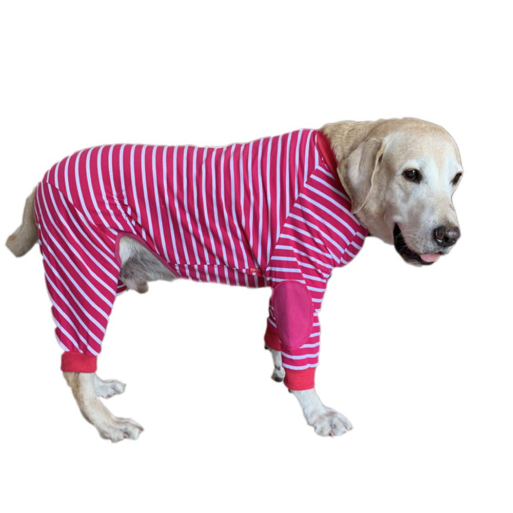 Large Dog Striped Jumpsuit - 4-Legged Cotton Pajamas with Zipper for XL Dogs (Size 9, Pink) | Warm Pet Clothes for Winter, Halloween Costume & Indoor Lounging