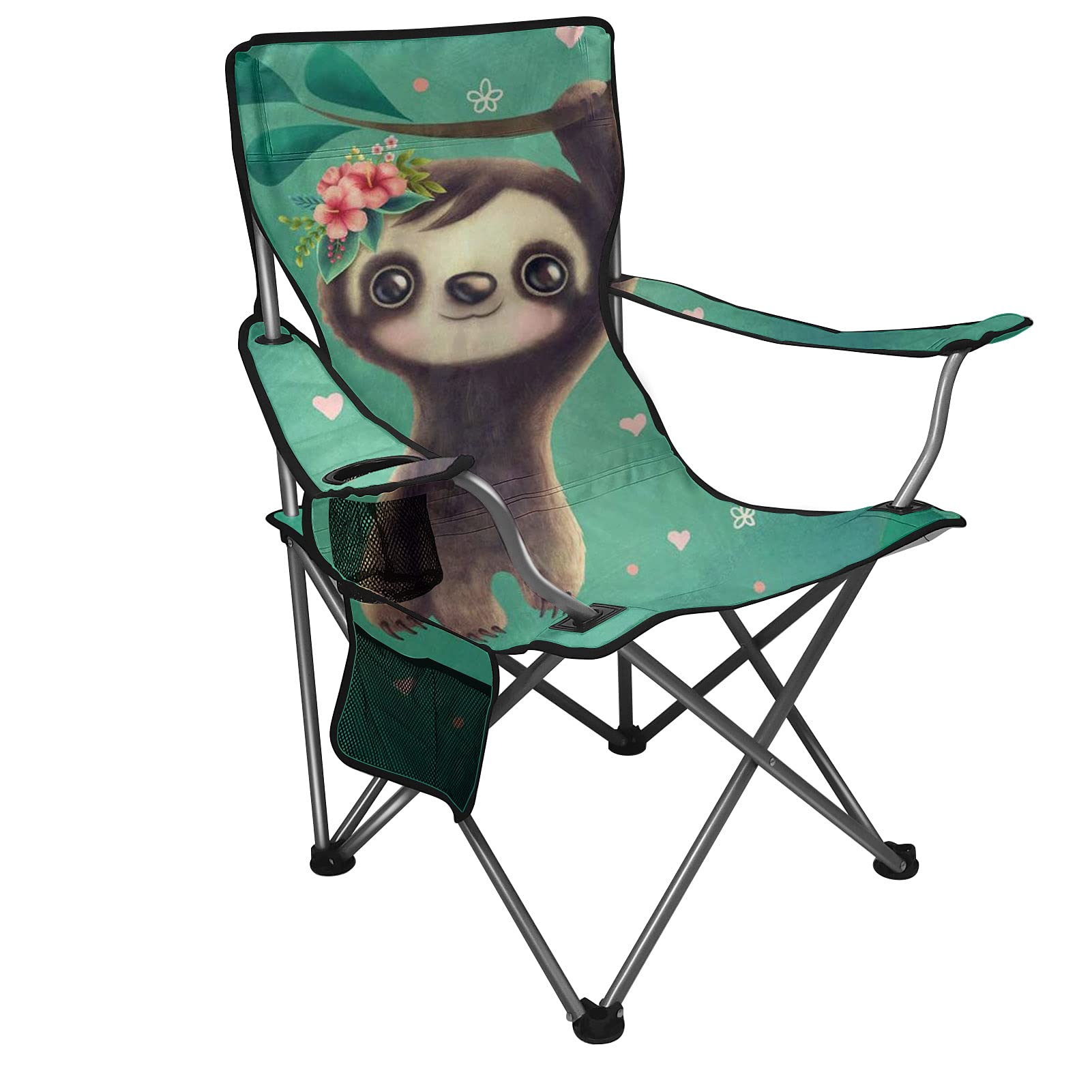 Jeiento Extended Height Folding Chair with Cute Sloth Pattern - Portable Outdoor Camping Chair with Backrest for Fishing, Beach, Picnics & Backyard - Lightweight & Comfortable Metal Frame Camp Chair for Adults