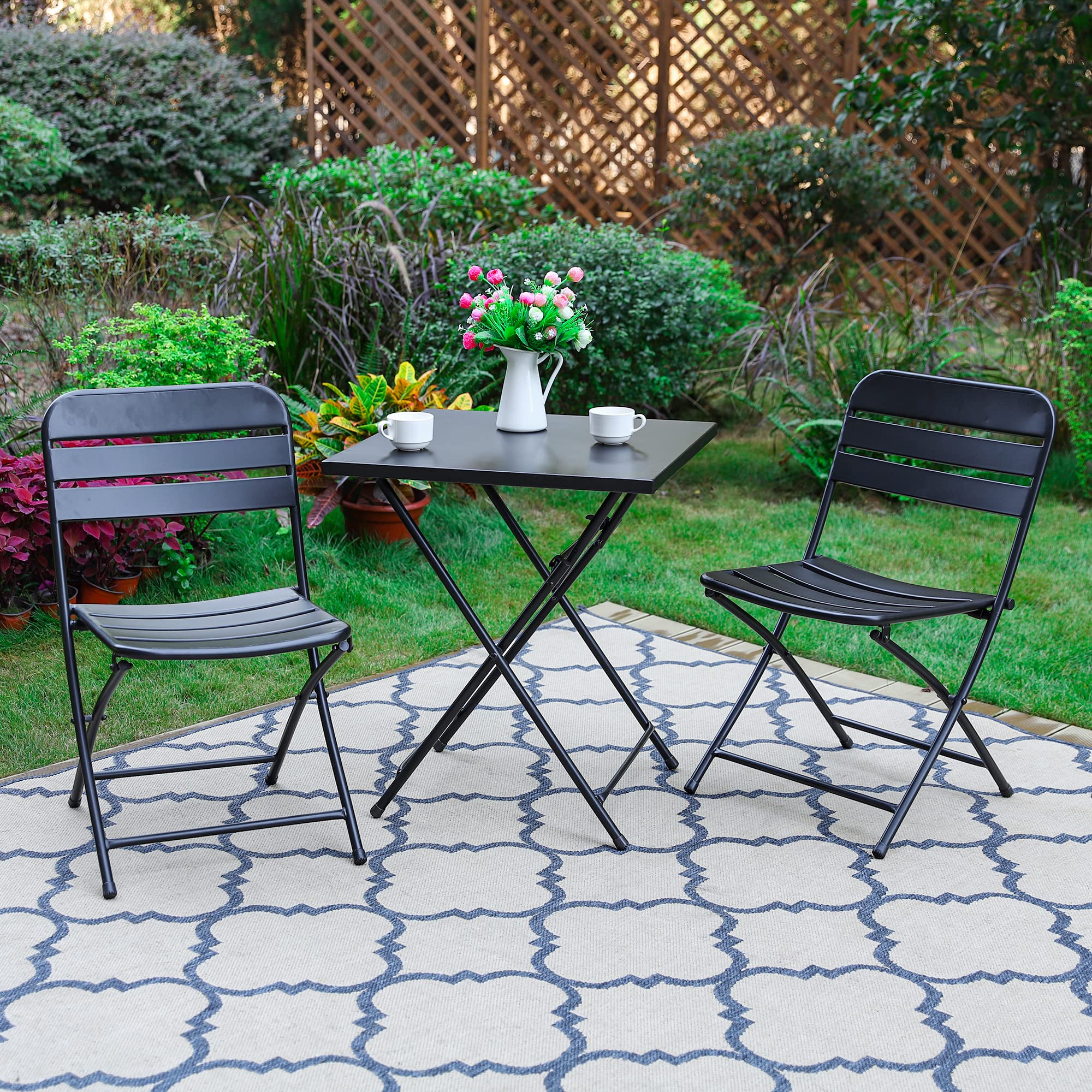 PHI VILLA Outdoor Patio Bistro Set - 2 Pack Foldable Metal Steel Coffee Tables for Garden, Balcony & Backyard | Perfect with Outdoor Sofa & Chairs | Weather-Resistant Patio Furniture for Dining & Relaxing