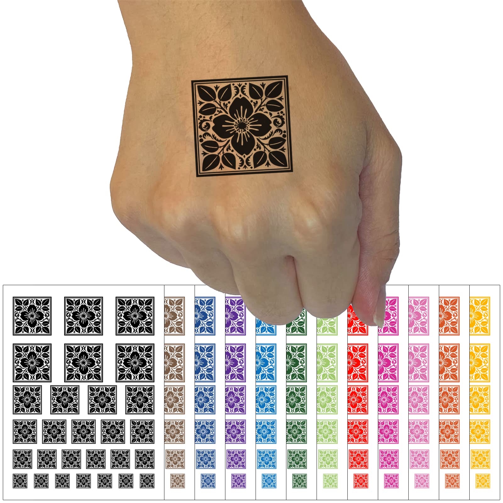 Floral Pattern Temporary Tattoos - Waterproof Fake Body Art with Flower and Leaf Designs - Black Temporary Tattoo Set (1 Sheet) - Perfect for Festivals, Parties, and Summer Beach Looks