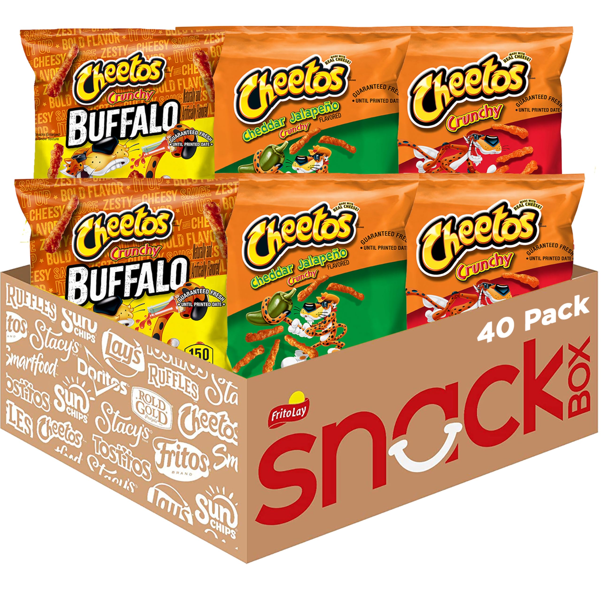 Crunchy Cheetos Cheese Flavored Snacks Variety Pack - Buffalo, Cheddar Jalapeno & Spicy Flavors (40 Count, 1oz Bags) | Perfect for Parties, Movie Nights & On-the-Go Snacking