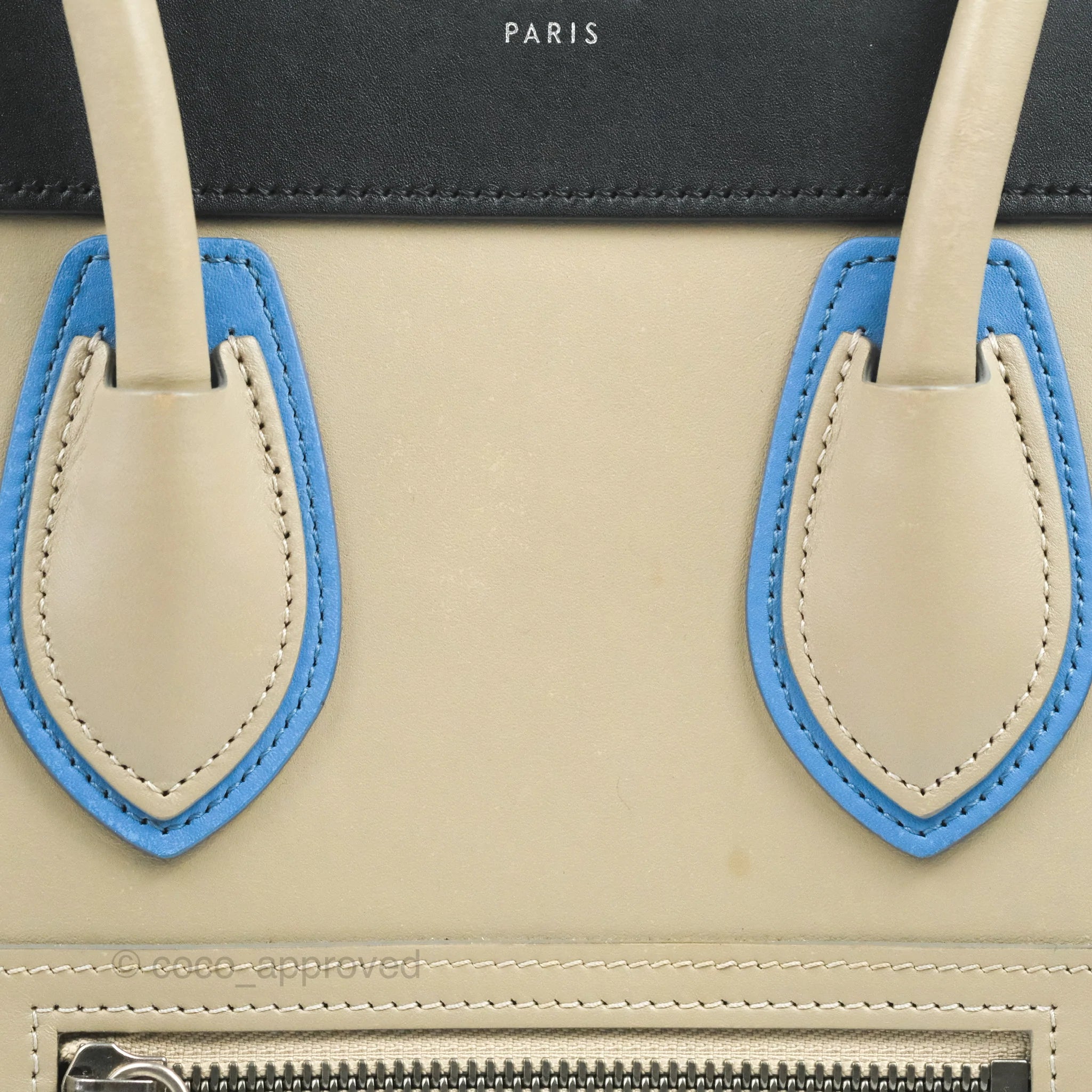 Celine Micro Luggage Bag in Taupe, Blue & Black Calfskin Leather - Perfect for Work, Travel & Everyday Luxury Handbag