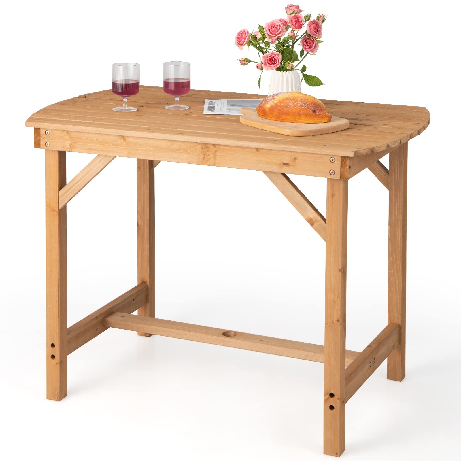 Giantex 48 Inch Solid Wood Patio Dining Table for 4-6 People with 1.5