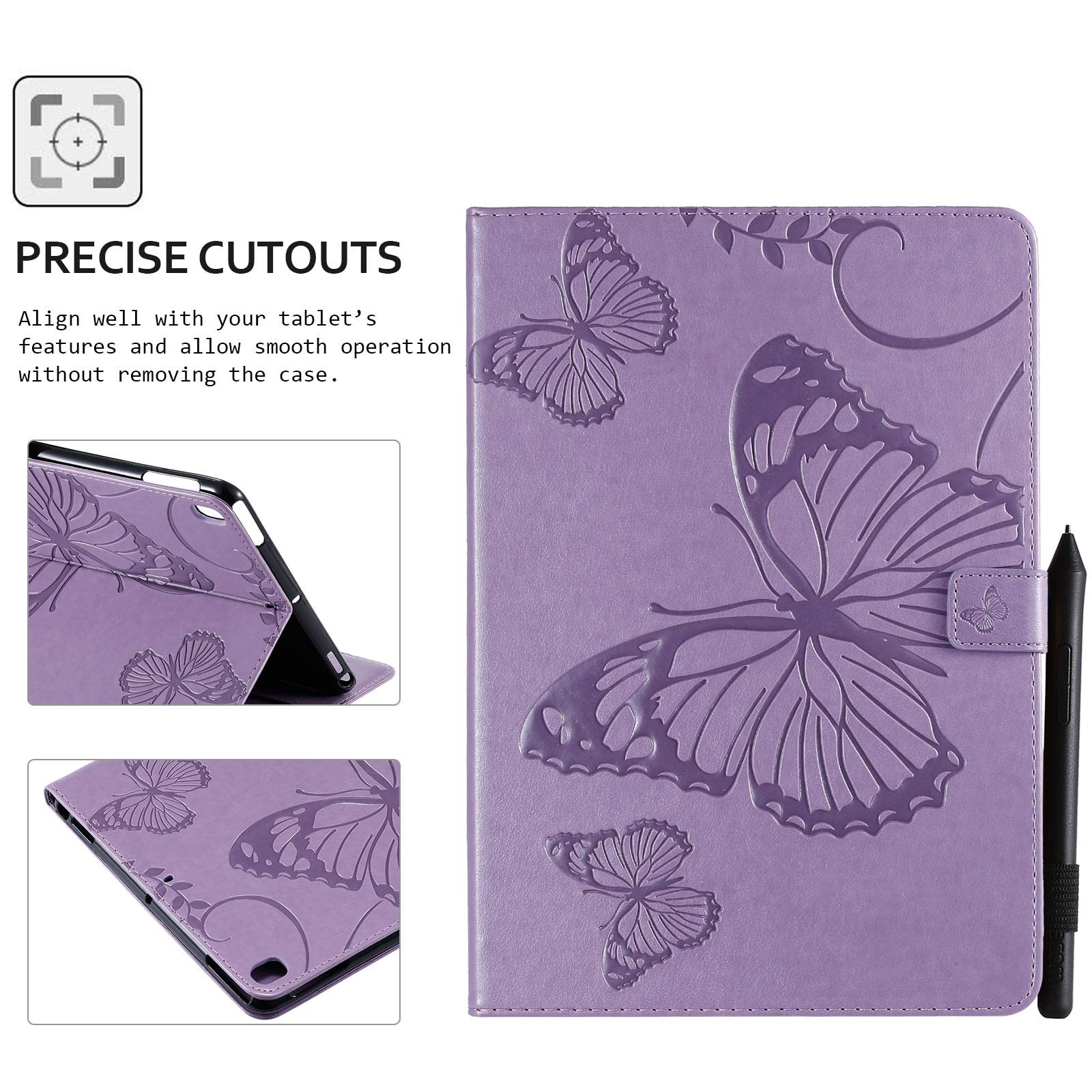 Techcircle Magnetic Leather Folio Case for iPad 10.2 (9th/8th/7th Gen) & iPad Air 10.5 - Purple Butterfly Embossed Wallet Stand Cover with Auto Sleep/Wake | Perfect for Work, Travel & Home Use