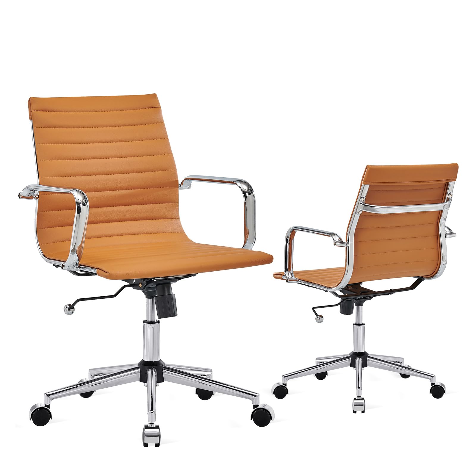 Ergonomic Office Chair with Adjustable Armrests & Lumbar Support - Vegan Leather Swivel Desk Chair for Home & Executive Use - Modern Mid Back Computer Chair for Long Work Hours (Terracotta)