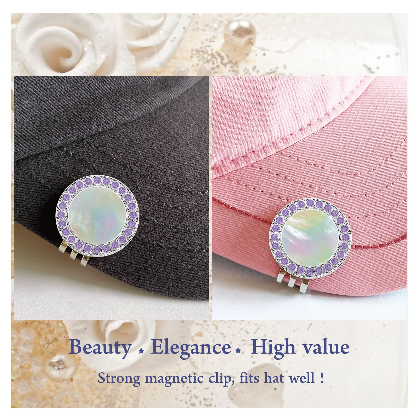 Premium Golf Ball Marker Hat Clip with Pearl Crystal - Stylish Golf Accessories & Unique Golf Gifts for Women - Perfect for Golf Tournaments, Practice & Fashion Statement on the Course