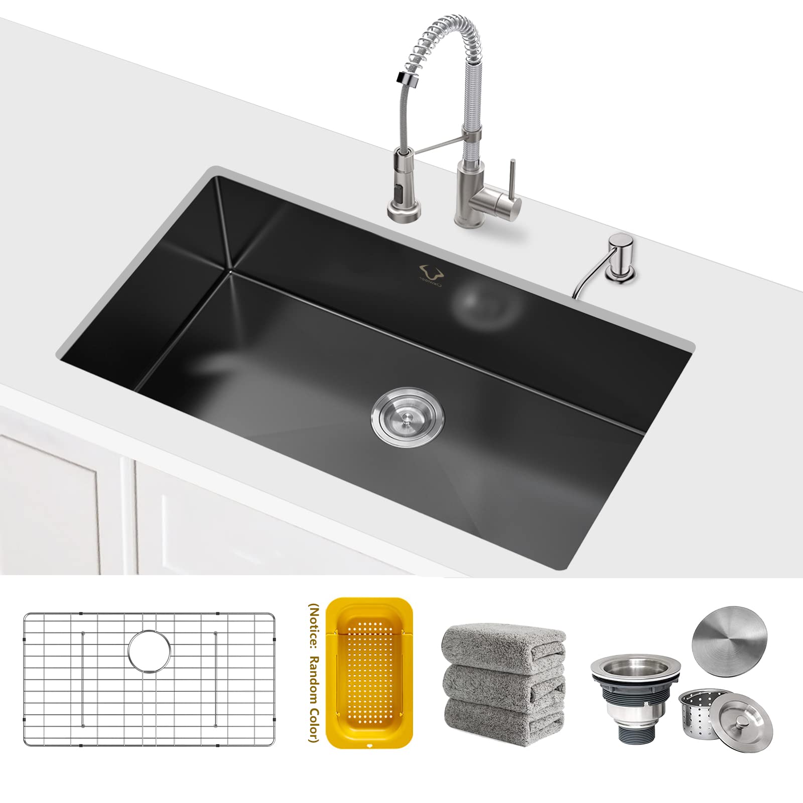 30x18 Inch Undermount Single Bowl Kitchen Sink - 16 Gauge Stainless Steel with Gun Metal Black Finish & Accessories - Perfect for Modern Kitchens, Restaurant Prep Areas & RV Camping