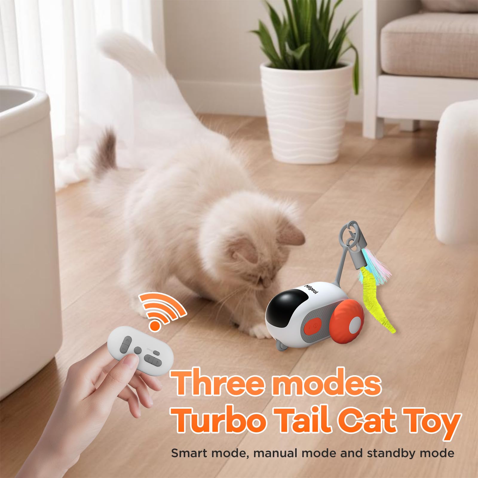 Turbo Tail 3.0 Smart Remote Control Electric Interactive Cat Toy - Rechargeable USB-C Feather Mouse Toy for Indoor Cats (2 Pack: Blue & Orange) - Perfect for Playtime, Exercise & Bonding with Your Feline Friend