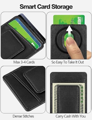 Magnetic Leather Wallet Card Holder for iPhone 16/16 Pro/15/14/13/12 Series - Slim RFID Blocking Wallet Case with Strong Magnet - Perfect for Everyday Use, Travel & Contactless Payments (Black)