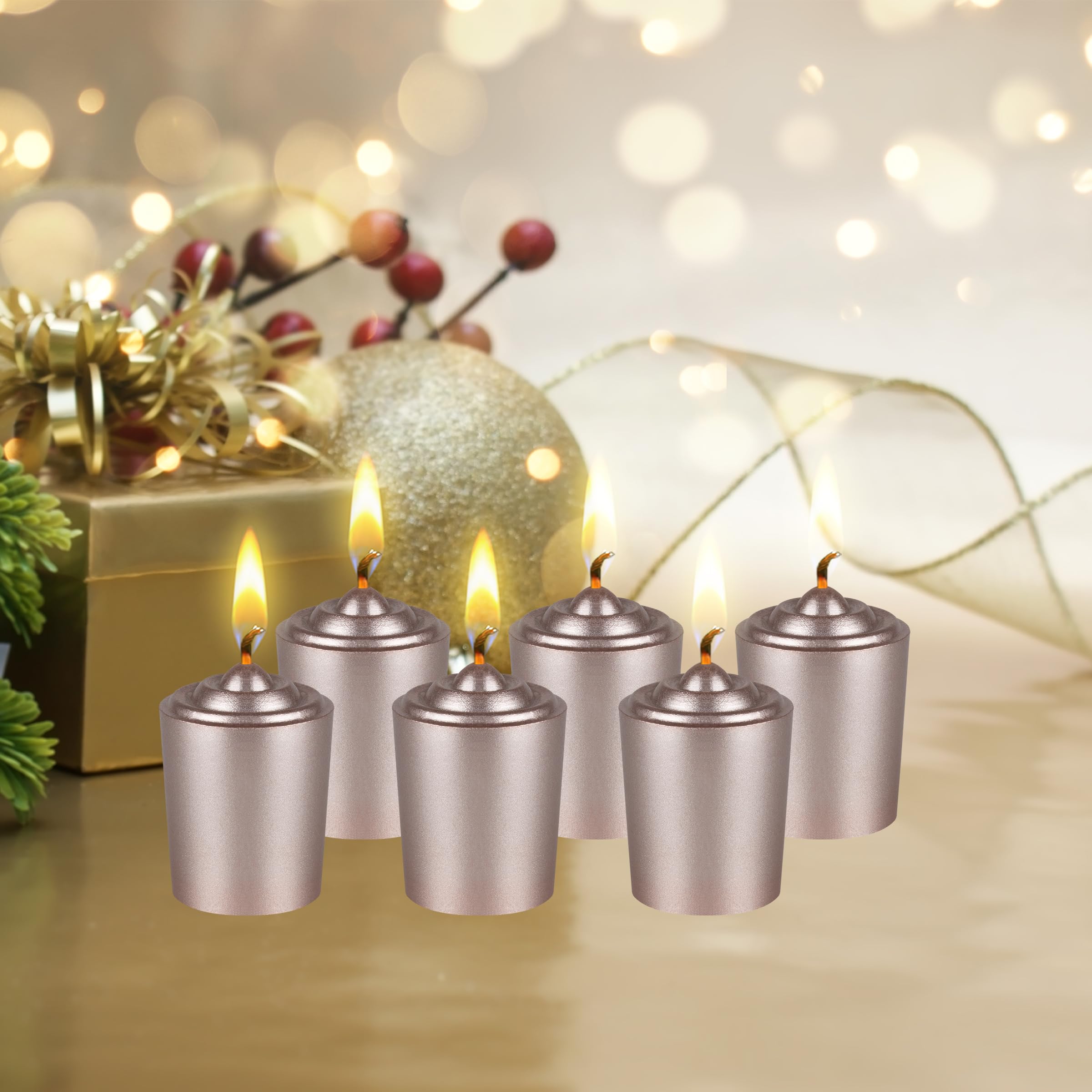 Premium Unscented Rose Gold Votive Candles - Set of 12 Hand-Poured Wax Candles (1.5