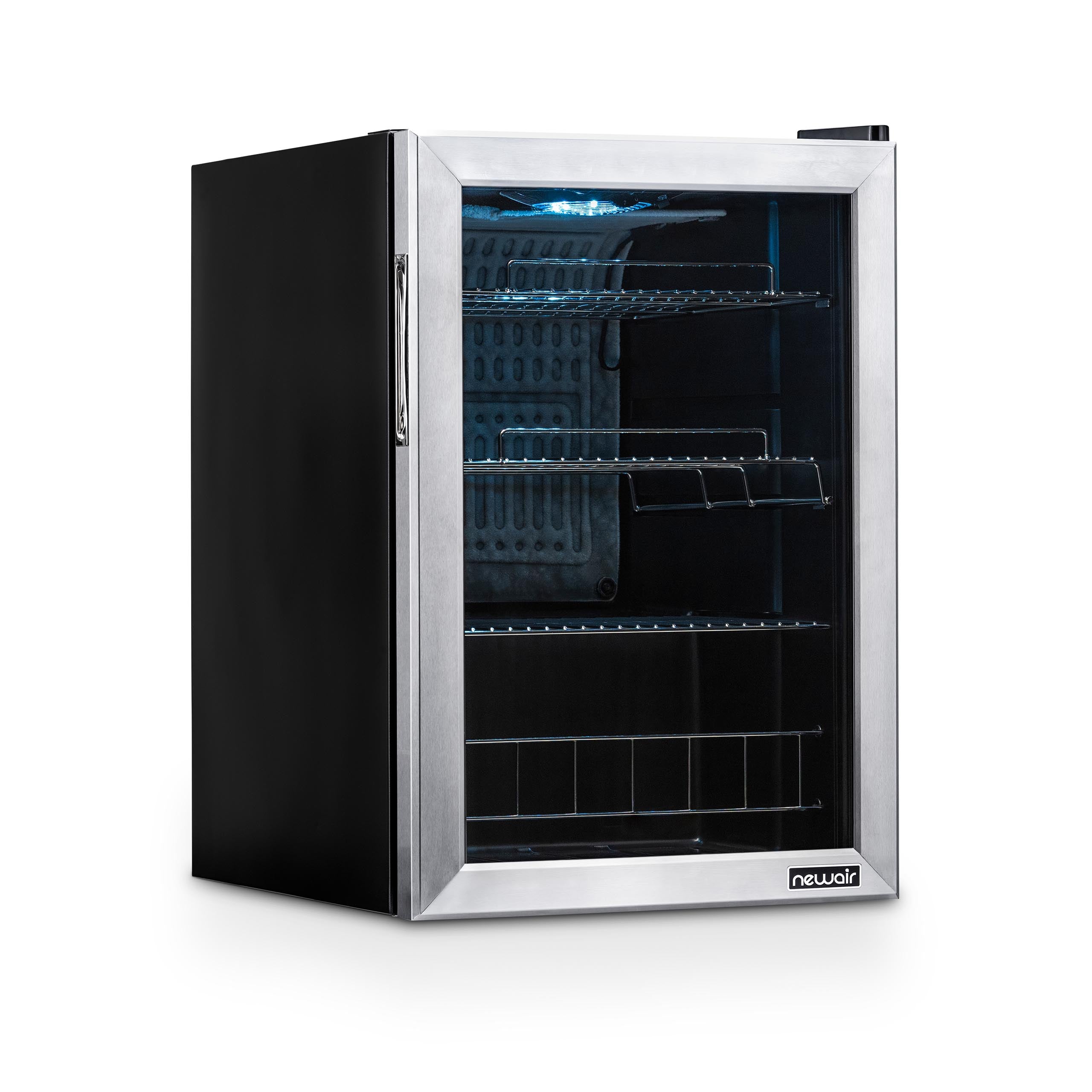 Newair® 90 Can Freestanding Stainless Steel Beverage Refrigerator - Perfect for Home Bars, Offices, and Game Rooms - Keep Drinks Cold and Organized