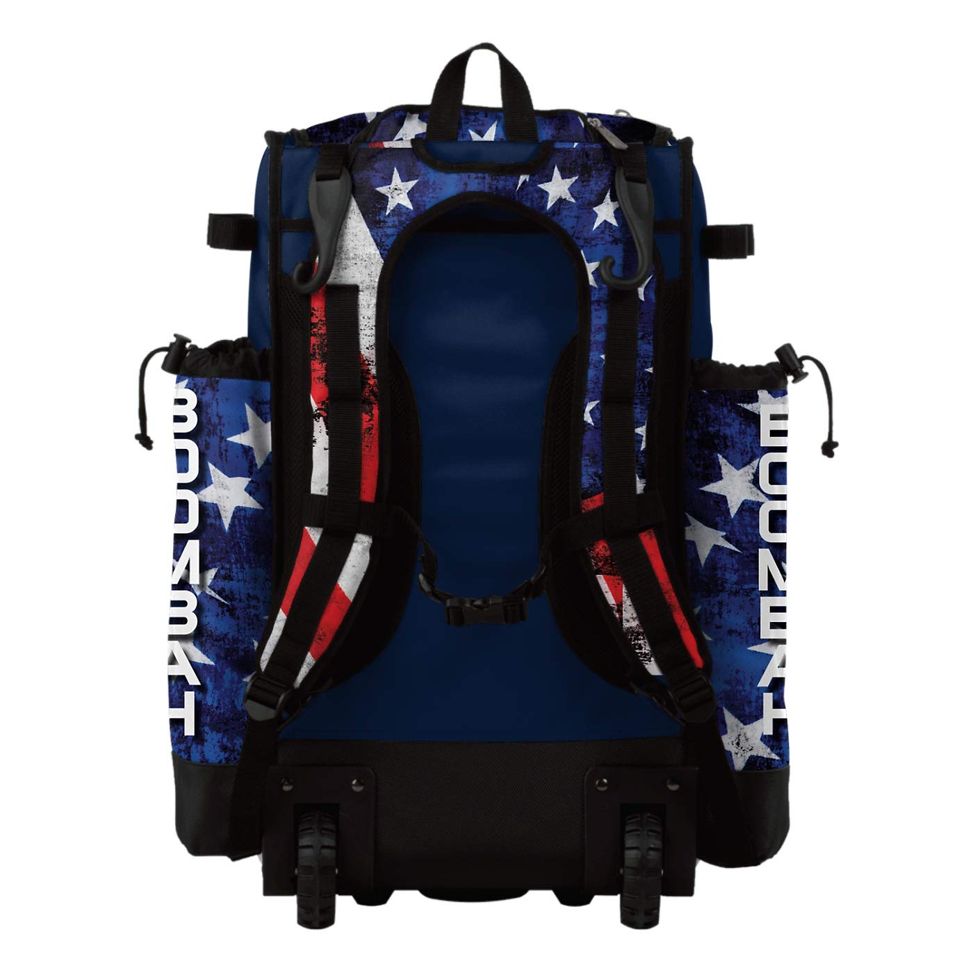 Boombah Superpack Hybrid Rolling Bat Bag - USA Stars & Stripes Navy/Red/White - Wheeled & Backpack Baseball Bag for Travel & Sports Equipment Storage