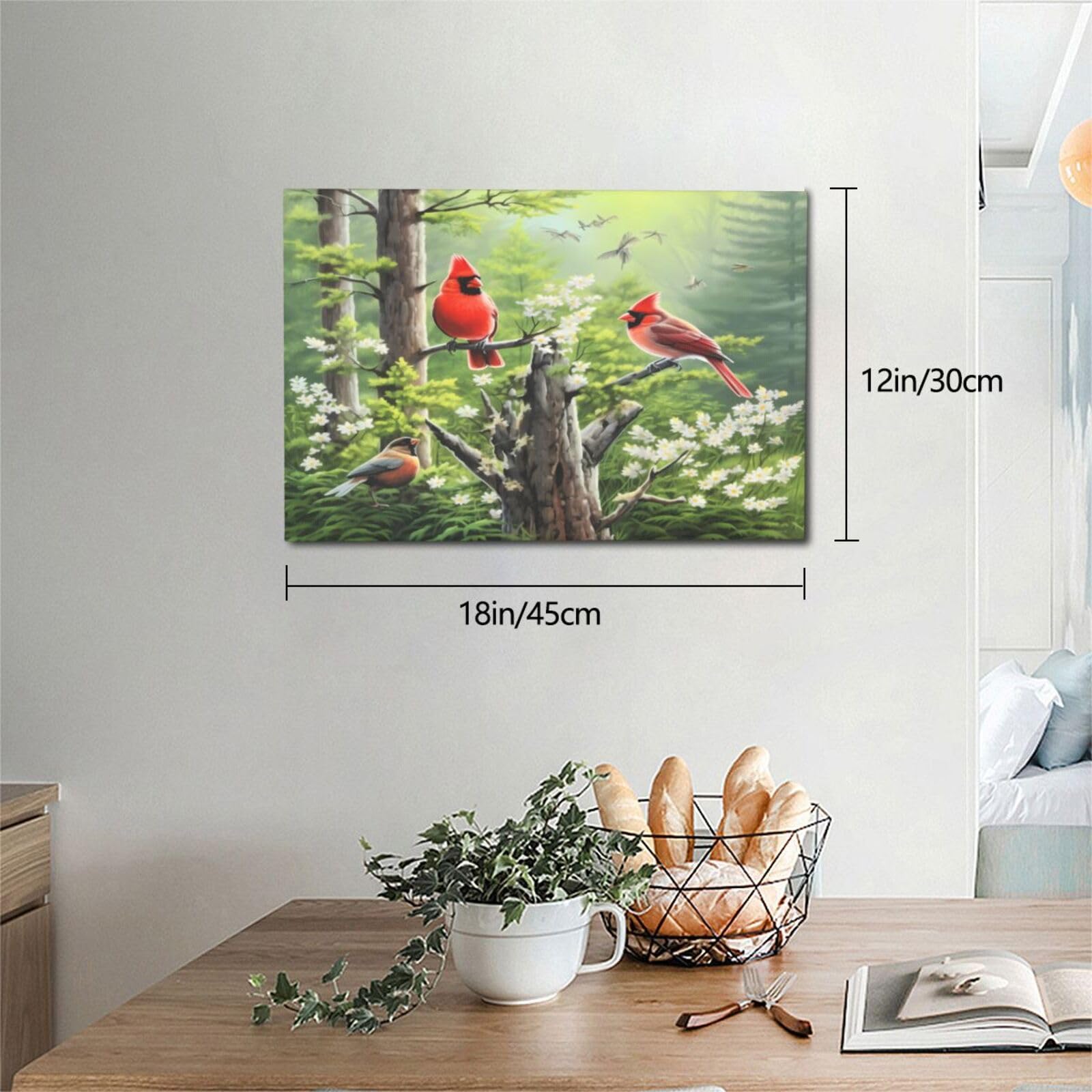 Spring Birds & Sunflowers Canvas Wall Art - Framed Print 12x18 Inches, Ready to Hang - Home Decor for Living Room, Bedroom & Office