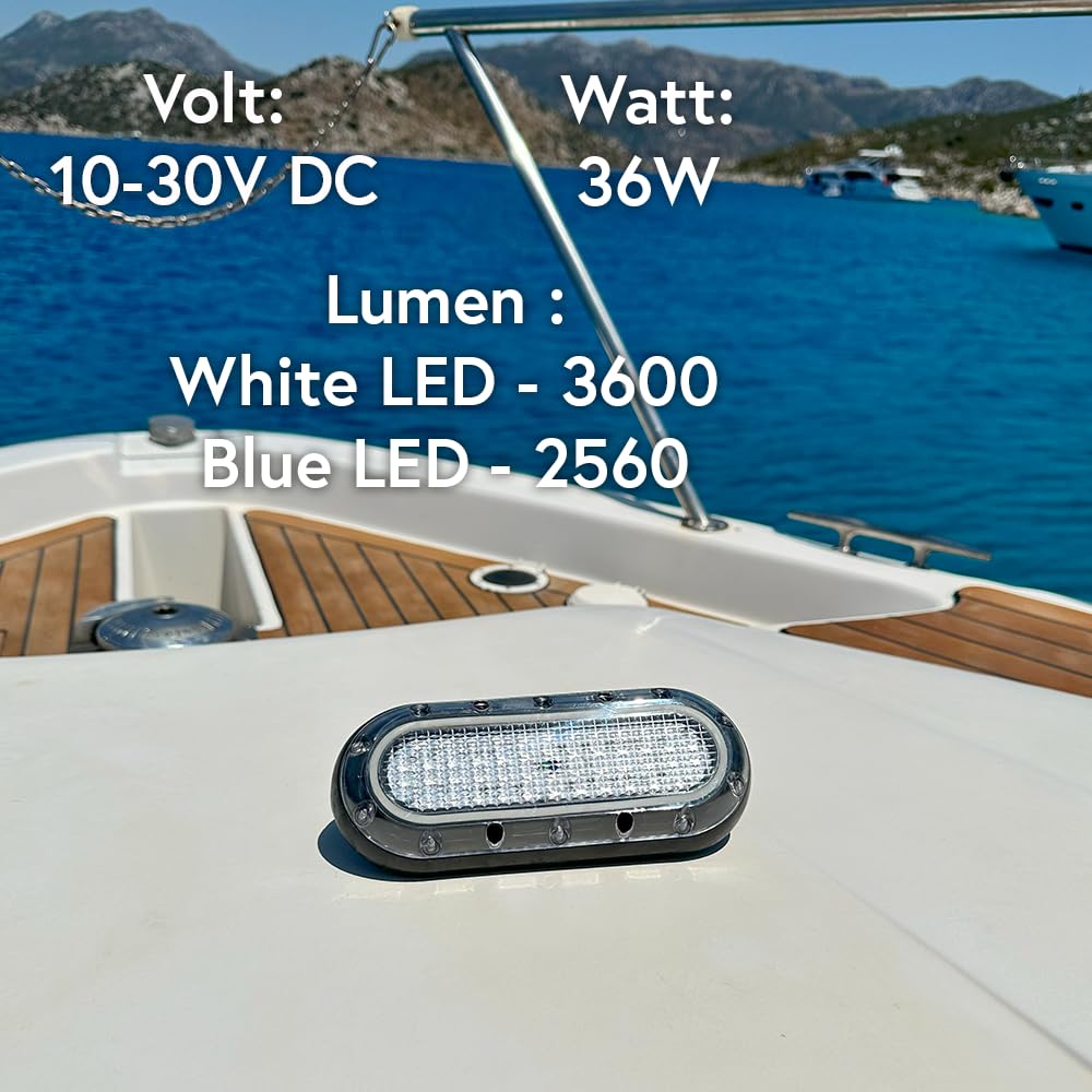 36W 10-30V DC Waterproof LED Underwater Boat Lights - Blue, Green, White Color Options - Surface Mount for Boats, Yachts, Sailboats & Pontoon - Perfect for Night Fishing, Docking & Underwater Illumination