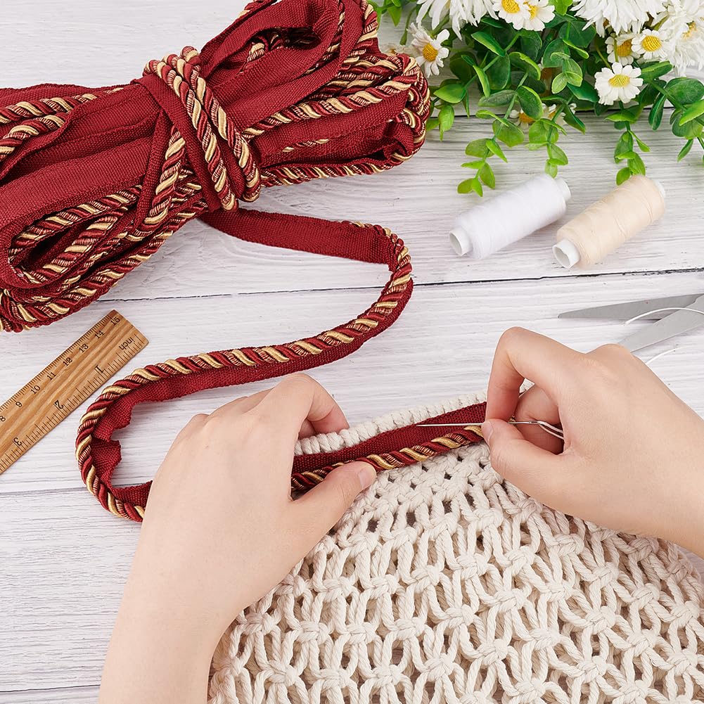 FINGERINSPIRE 13.7 Yard Dark Red Twisted Lip Cord Trim - 17mm Wide Polyester Rope for DIY Crafts, Home Decor, Curtains & Handmade Projects | Perfect for Sewing, Embellishments & Decorative Accents