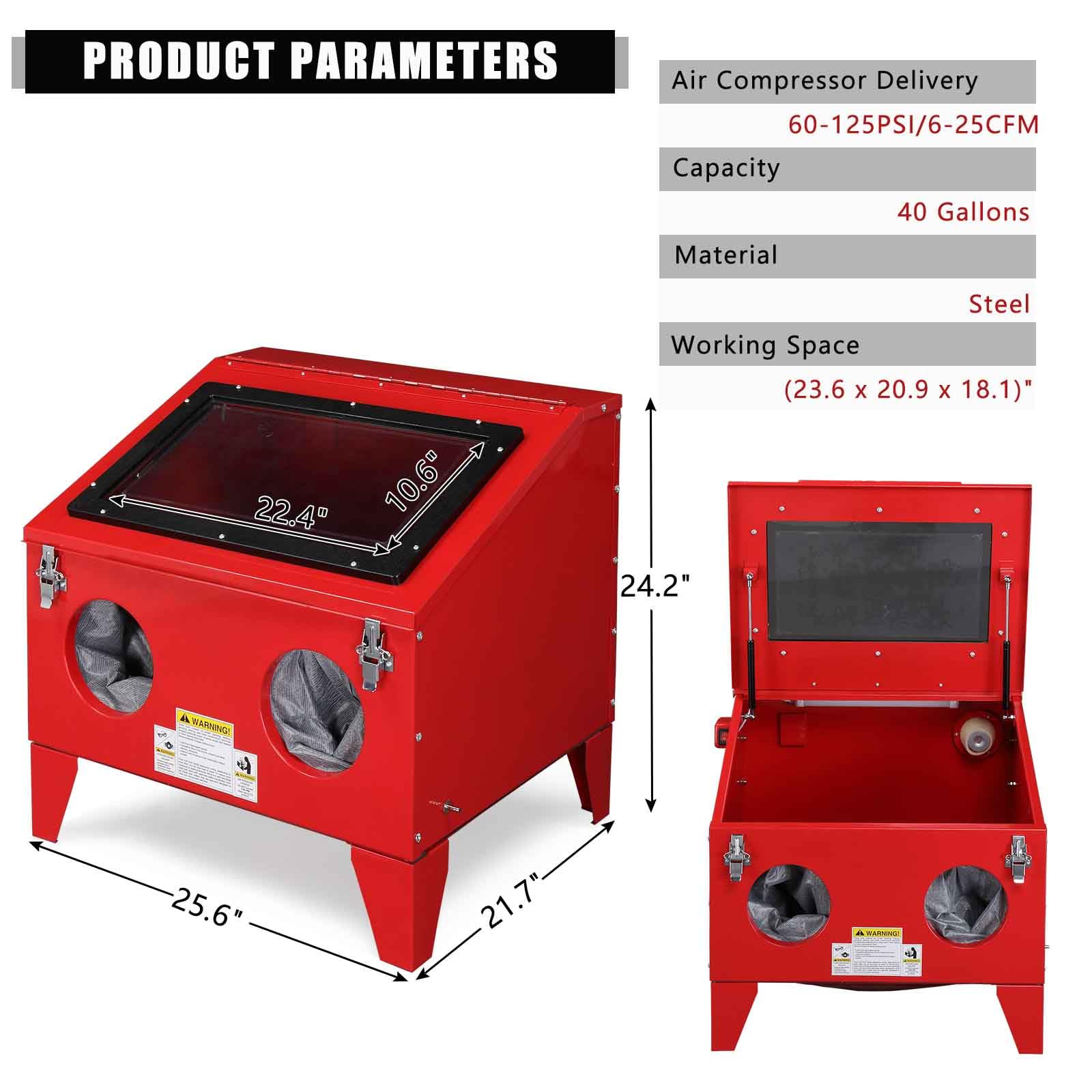 AutoForever 40 Gallon Heavy Duty Bench Top Sandblasting Cabinet - Large Abrasive Blaster with Gun, 4 Nozzles & Air Compressor (60-125PSI/6-25CFM) for Rust, Paint, Stain Removal - Perfect for Automotive Restoration, Metal Cleaning & DIY Projects