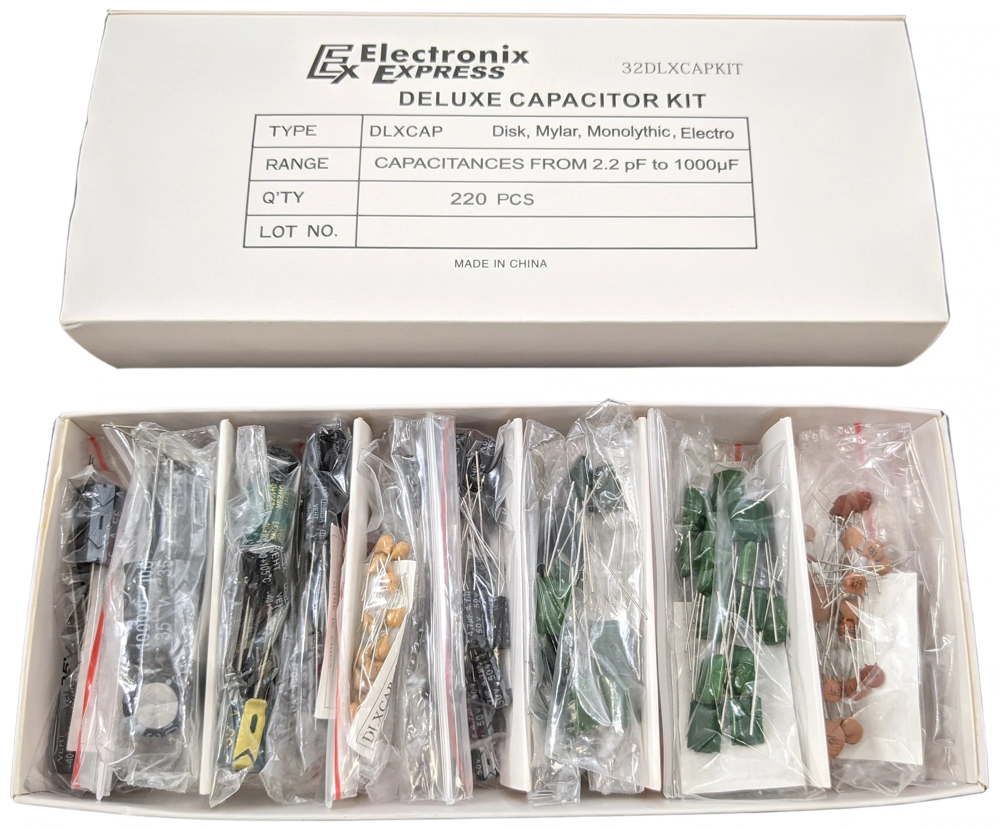 145 Piece Deluxe Capacitor Kit - Assorted Disk, Mylar, Monolithic & Electro Radial Capacitors for Electronics Repair, DIY Projects & Circuit Board Maintenance