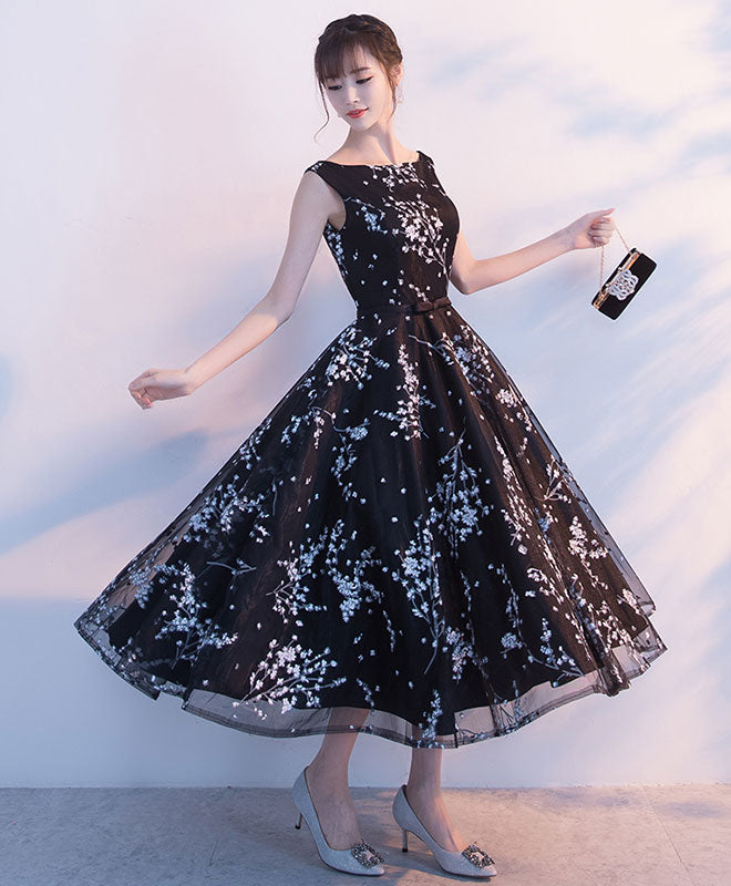 Elegant Black Tulle Tea-Length Prom Dress | Formal Evening Gown for Homecoming, Dances & Special Occasions