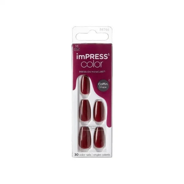 Kiss imPRESS Color Press-On Nails - Winery Red | Easy DIY Fake Nails for Women | Perfect for Parties, Weddings & Special Occasions