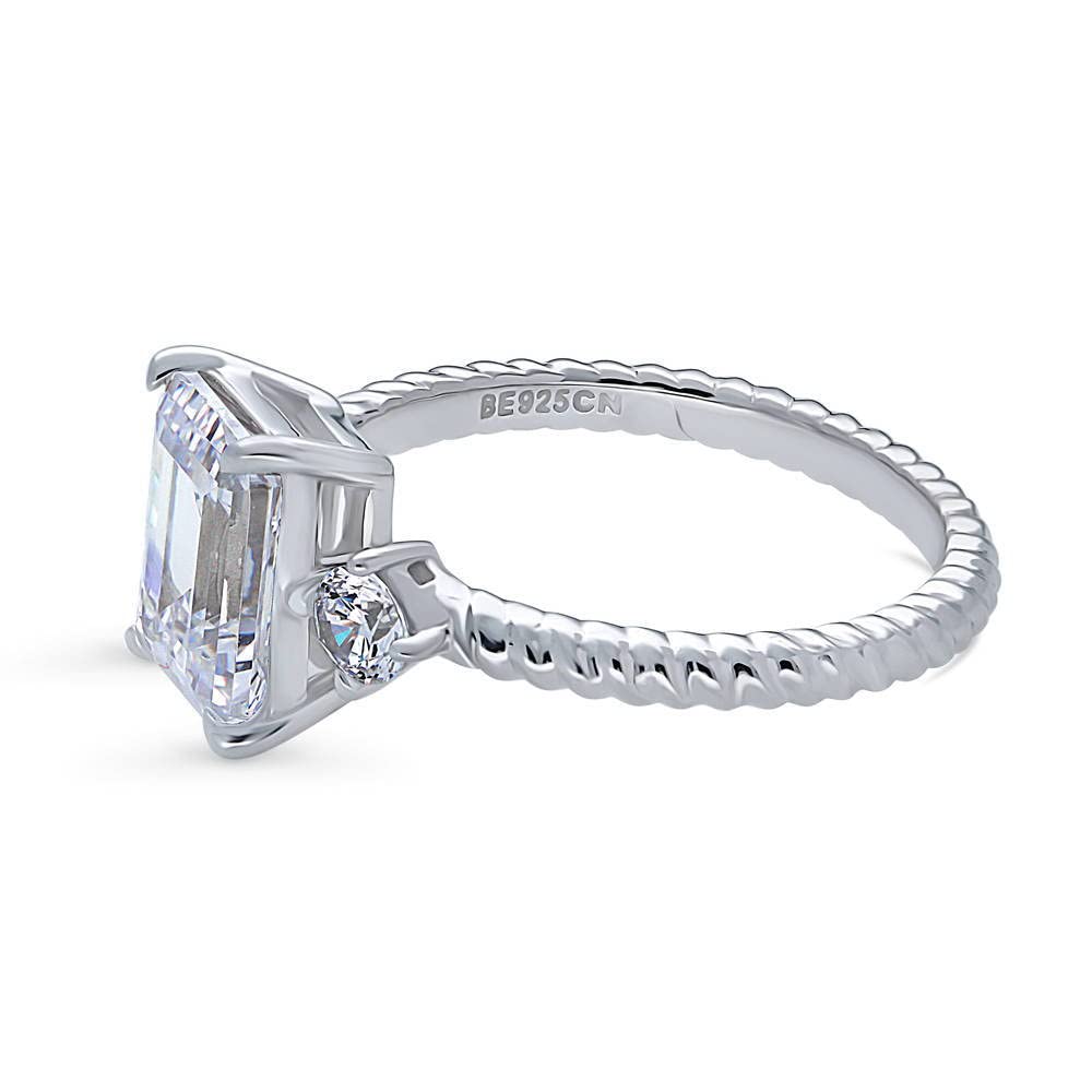 BERRICLE Sterling Silver 3-Stone Wedding & Engagement Ring for Women - 2.6 Carat Emerald Cut Cubic Zirconia CZ Woven Band, Rhodium Plated, Size 4-10 | Elegant Gift for Anniversary, Proposal & Special Occasions