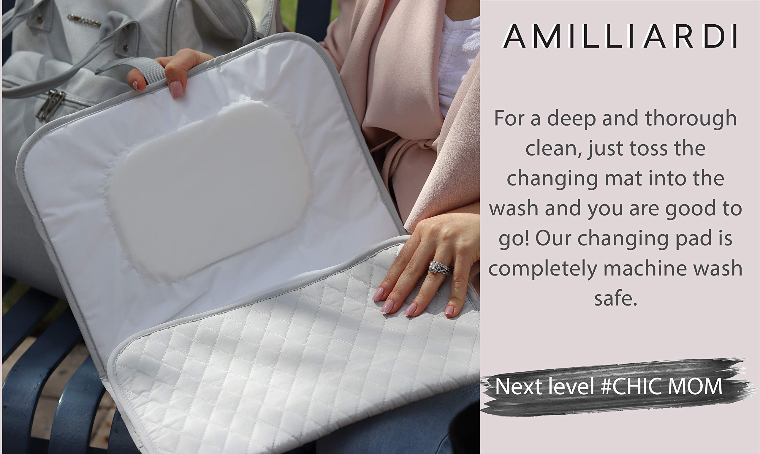 AMILLIARDI Portable Diaper Changing Pad - Waterproof Travel Changing Mat for Baby, Infant & Newborn - Stylish Grey Design - Perfect for On-the-Go Parents, Airplane, Car & Outdoor Use