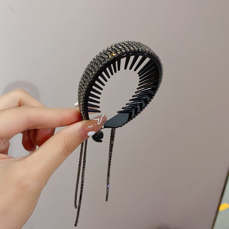Sparkling Rhinestone Hair Bun Cover Clips - Elegant Glitter Claw Hair Accessories for Women (Black) | Perfect for Updos, Buns, Bridal & Party Hairstyles