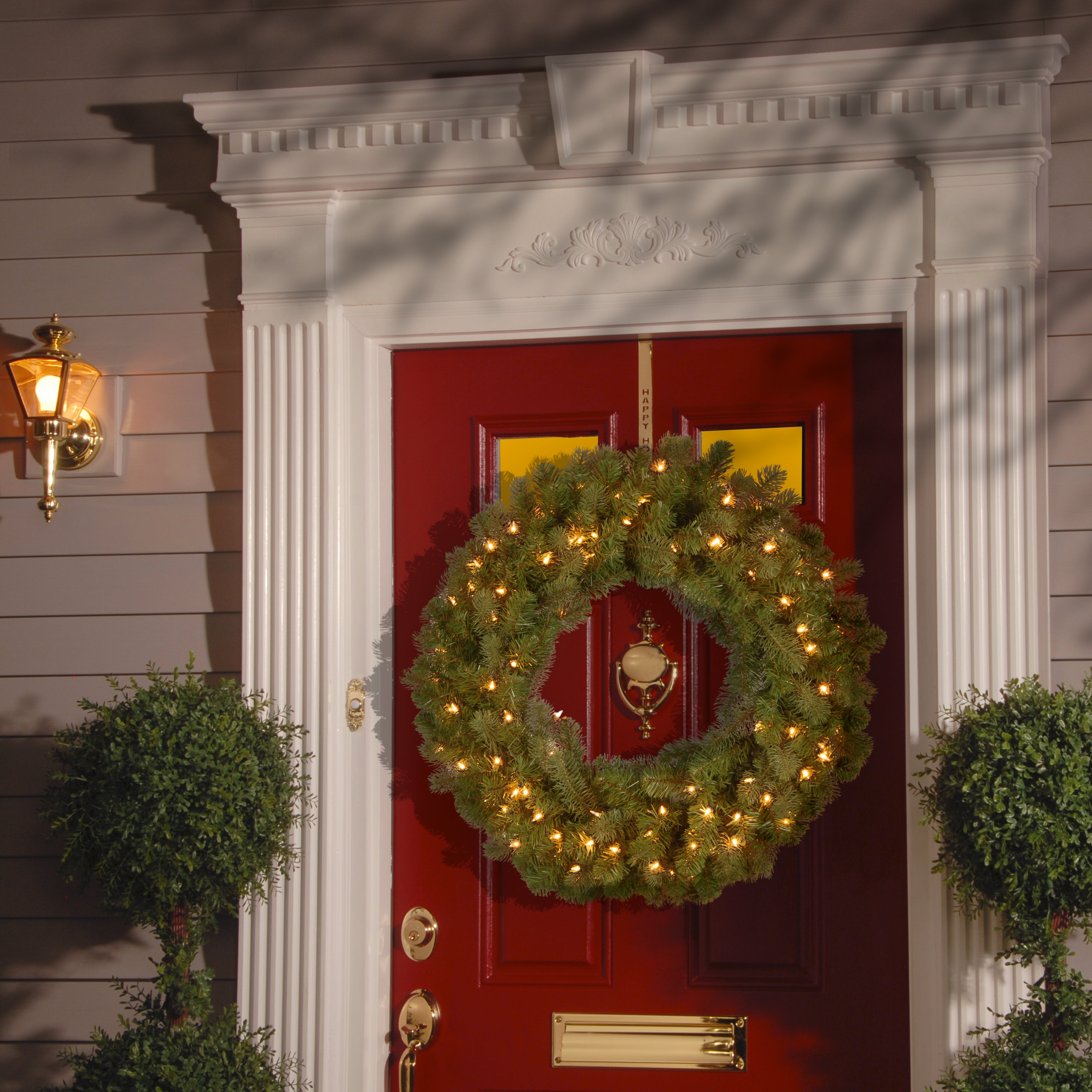 24 Inch Pre-Lit Douglas Fir Christmas Wreath with Warm White LED Lights - Perfect for Holiday Door Decor, Fireplace Mantel & Festive Home Decorations