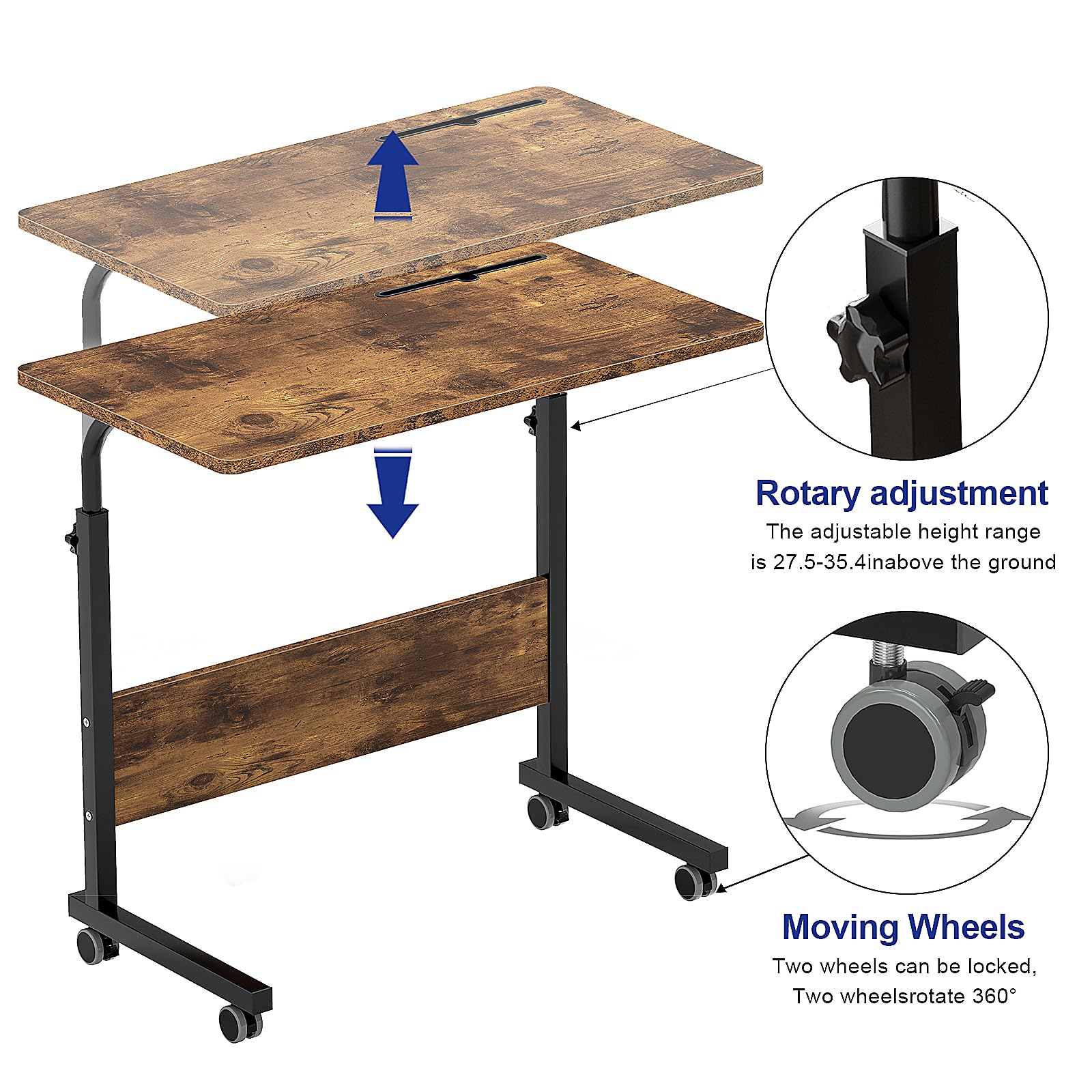 Adjustable Mobile Standing Desk with Wheels - 31.5