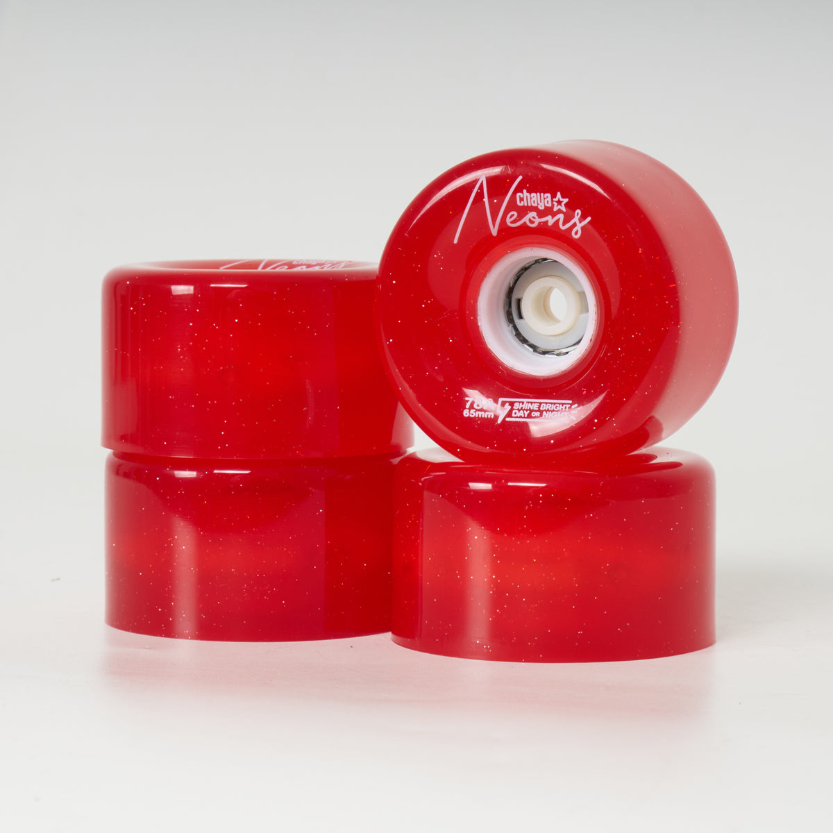 Chaya LED 65mm 78a Skateboard Wheels - Red Glitter Light Up Wheels for Night Skating & Outdoor Fun