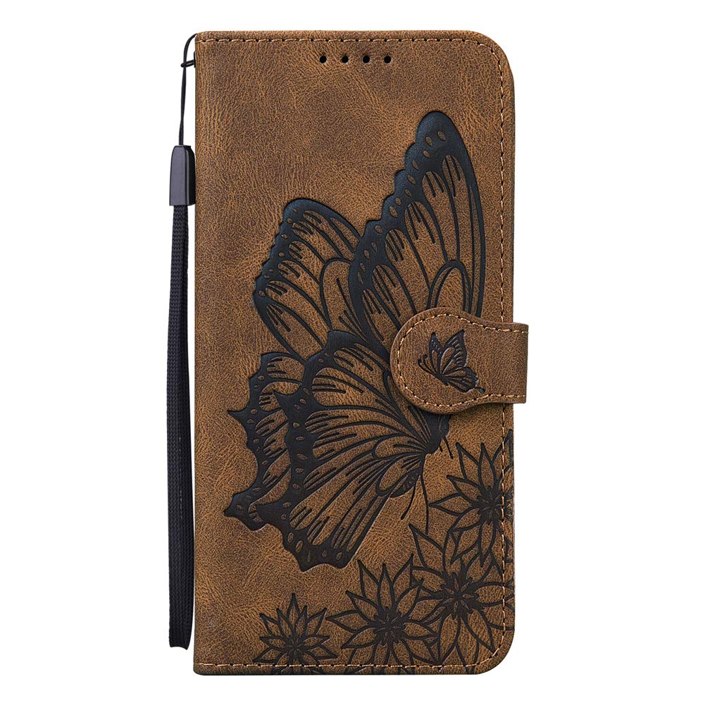 Apple iPhone 13 Pro Max Case - Butterfly Embossed PU Leather Flip Wallet Cover with Card Slots & Stand | Protective Case for iPhone 13 Pro Max (Butterfly Brown) | Perfect for Daily Use, Travel & Business Meetings