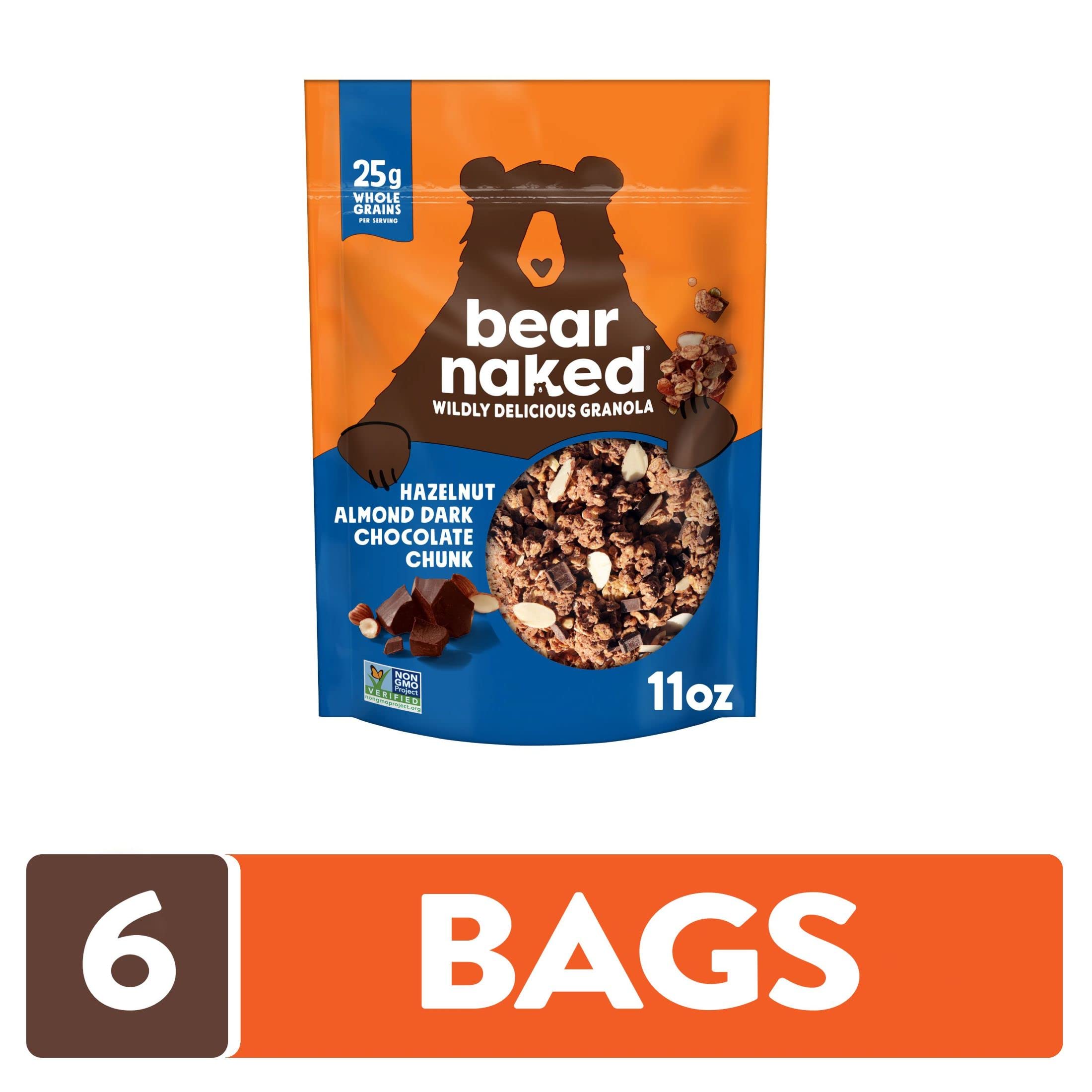 Bear Naked Granola Cereal - Whole Grain Granola with Hazelnut, Almond & Dark Chocolate Chunks (6 Bags) - Healthy Breakfast Snacks for On-the-Go, Office or School Lunch