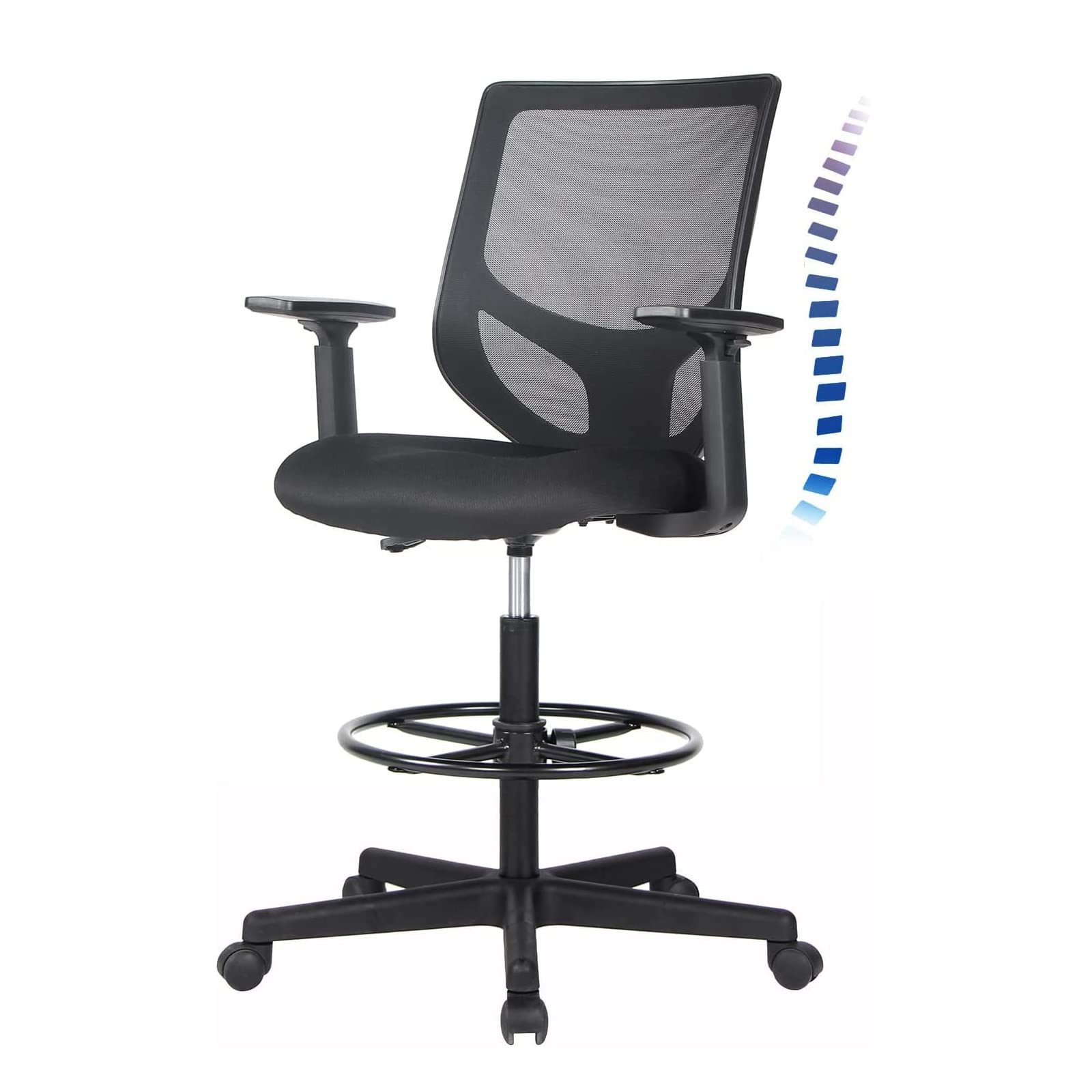 Ergonomic Adjustable Mesh Office Chair - High Drafting Chair for Standing & Bar Height Desks with Foot Ring & Armrests | Perfect for Home Office, Gaming & Computer Workstations