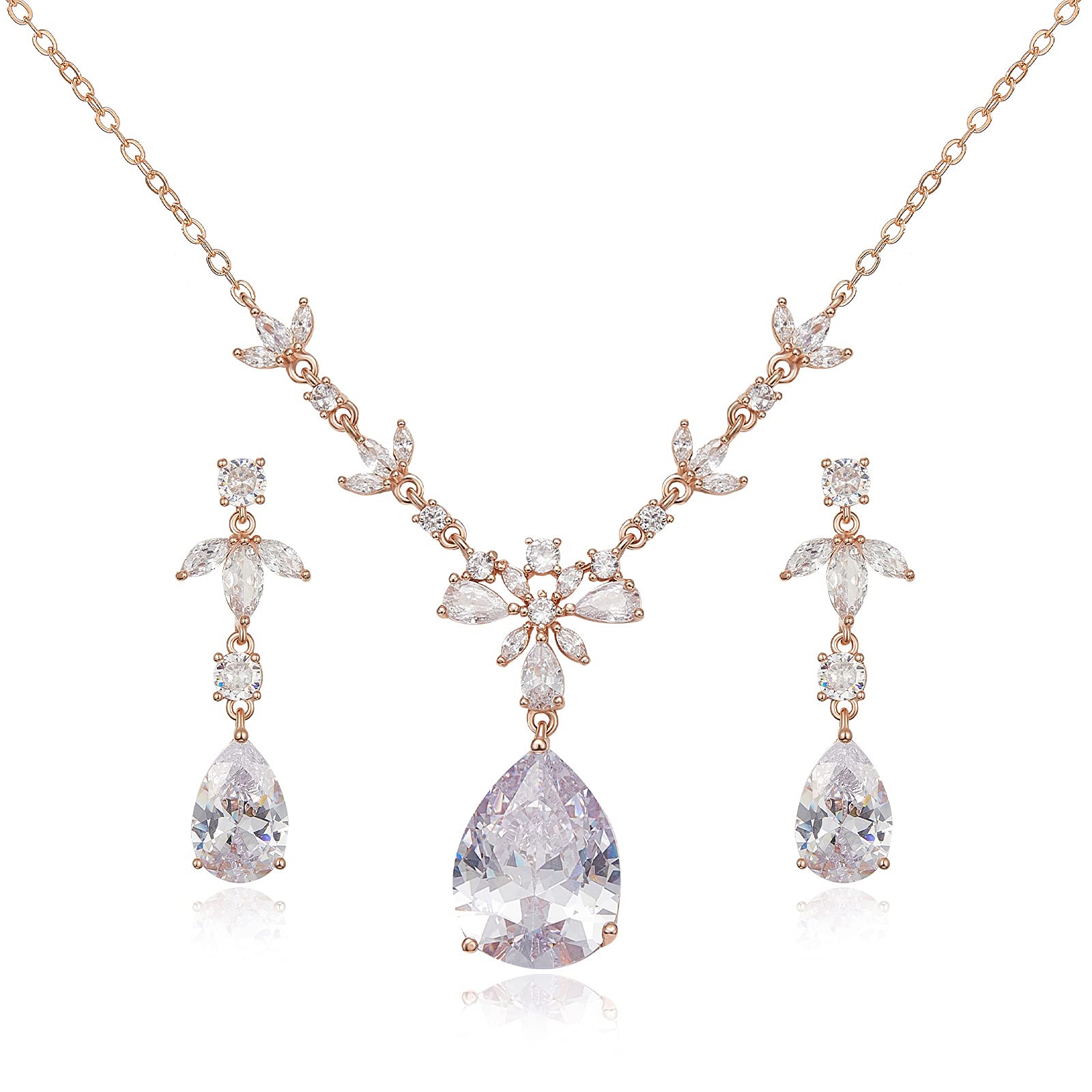 SWEETV Elegant Wedding Jewelry Set for Brides & Bridesmaids - Teardrop Crystal Necklace, Dangle Earrings & Bracelet - Perfect for Prom, Anniversary & Special Occasions - Women's Gift Idea for Weddings, Parties & Formal Events