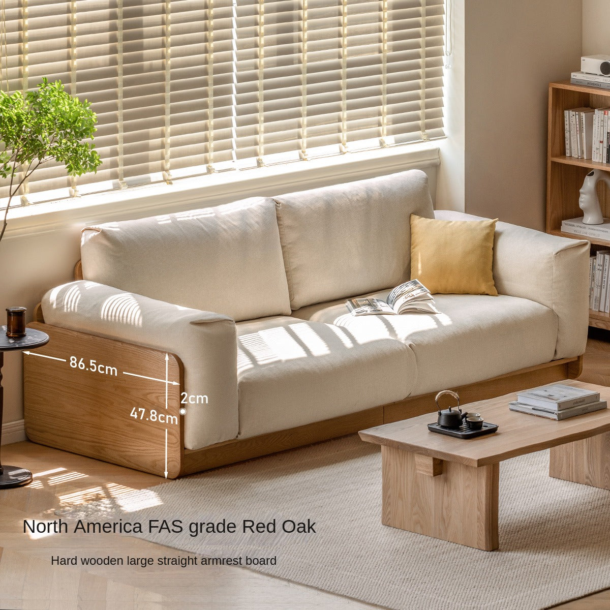 Modern Oak Solid Wood Straight Floor Sofa - Elegant & Durable Living Room Seating for Home, Office, or Lounge Areas