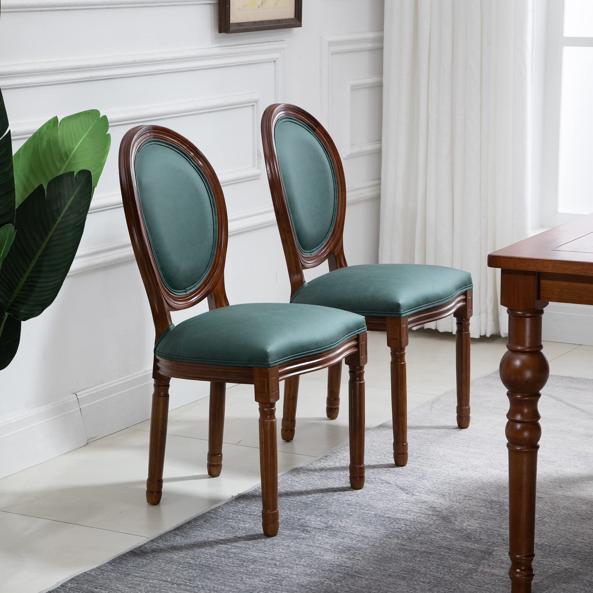 Nrizc French Dining Chairs Set of 2 - Farmhouse Style Round Back Kitchen Chairs with Solid Walnut Wood Legs, Oval Side Chairs for Dining Room, Bedroom or Office | Perfect for Home Decor, Entertaining Guests & Cozy Meals