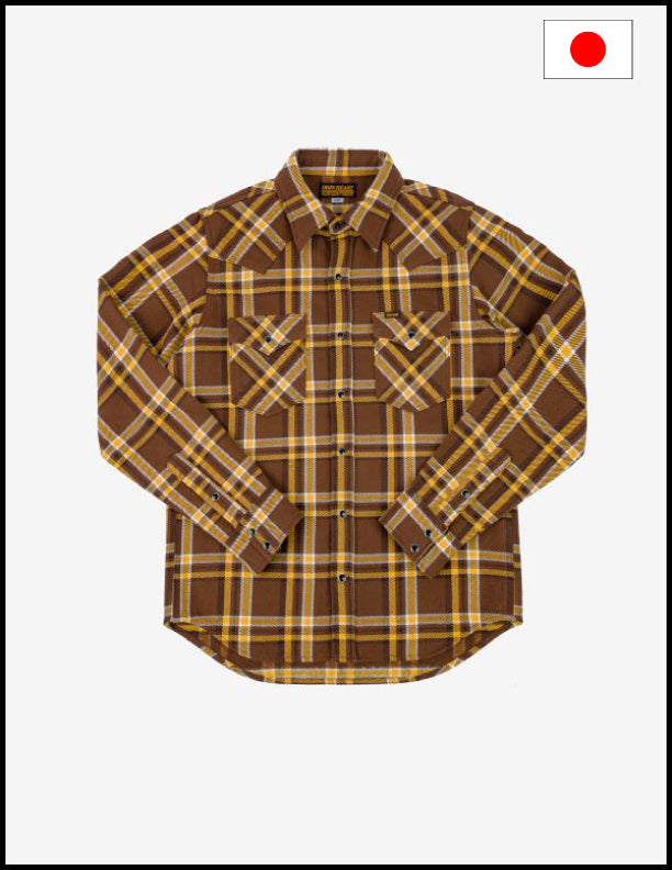 Iron Heart IHSH 372 Ultra Heavy Flannel Western Shirt - Brown Crazy Check Plaid for Men | Durable Workwear & Outdoor Adventure Shirt