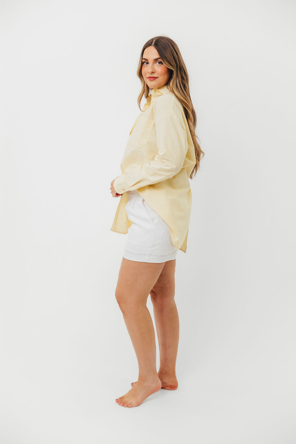 Dorinda Women's 100% Cotton Poplin Button-Up Shirt with Back Slit Detail in Butter Yellow | Casual Office Wear & Spring Summer Fashion