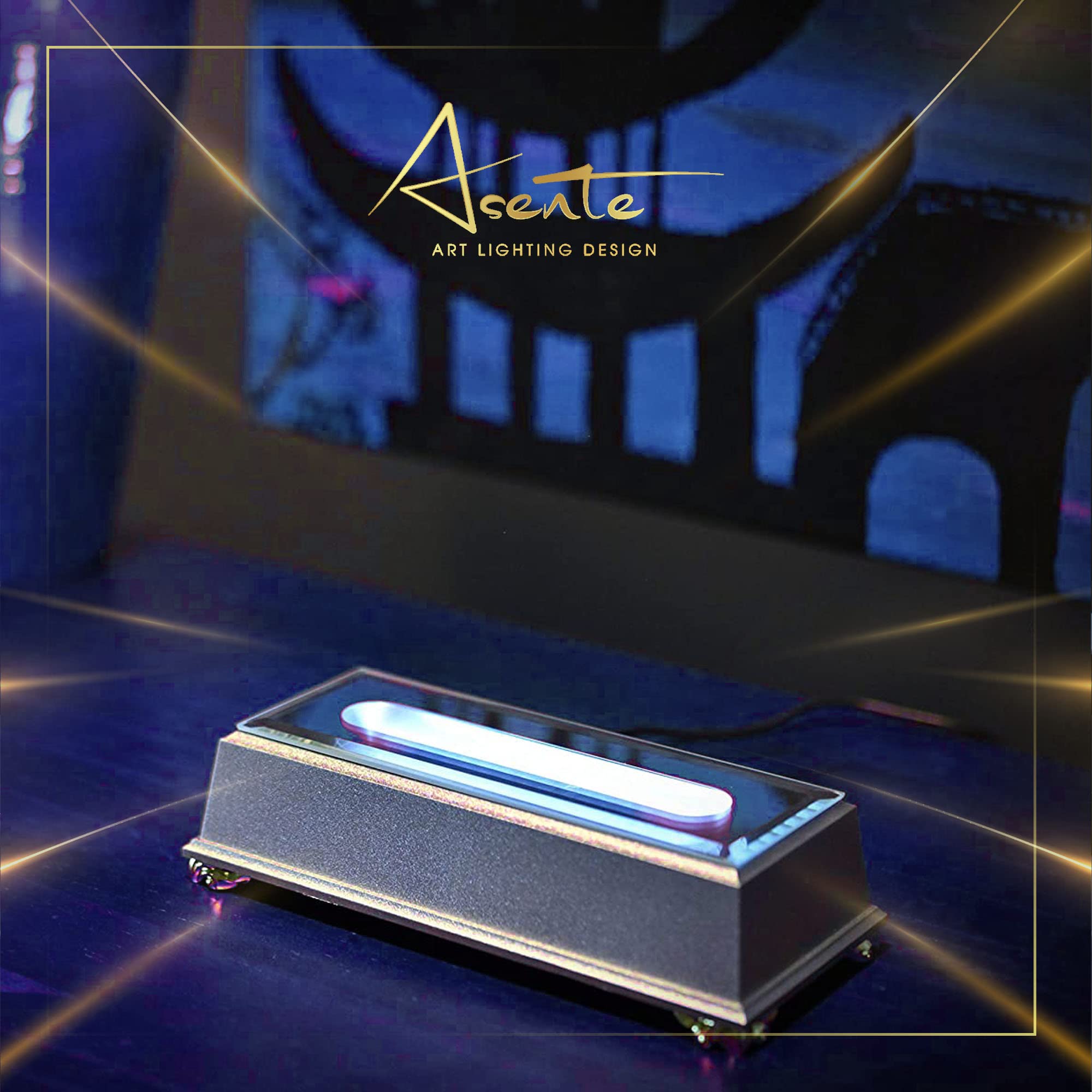 16 LED Light Stand Base - Rectangle Display Pedestal for 3D Crystal Glass Art & Photo Gifts - 6.5 Inch Illuminated Holder with Adapter Plug - Silver Lighted Mirror Box for Wedding Centerpieces & Home Decor