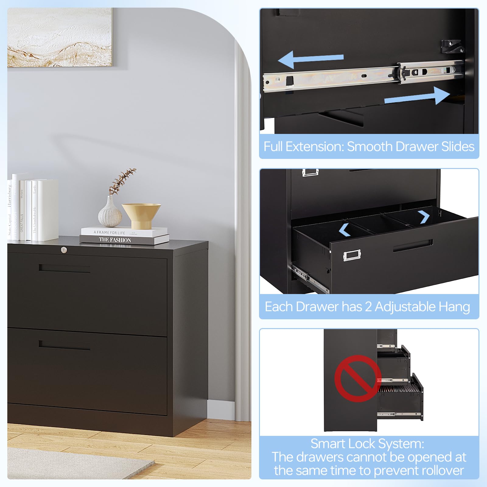 2-Drawer Metal Lateral File Cabinet with Lock - 29