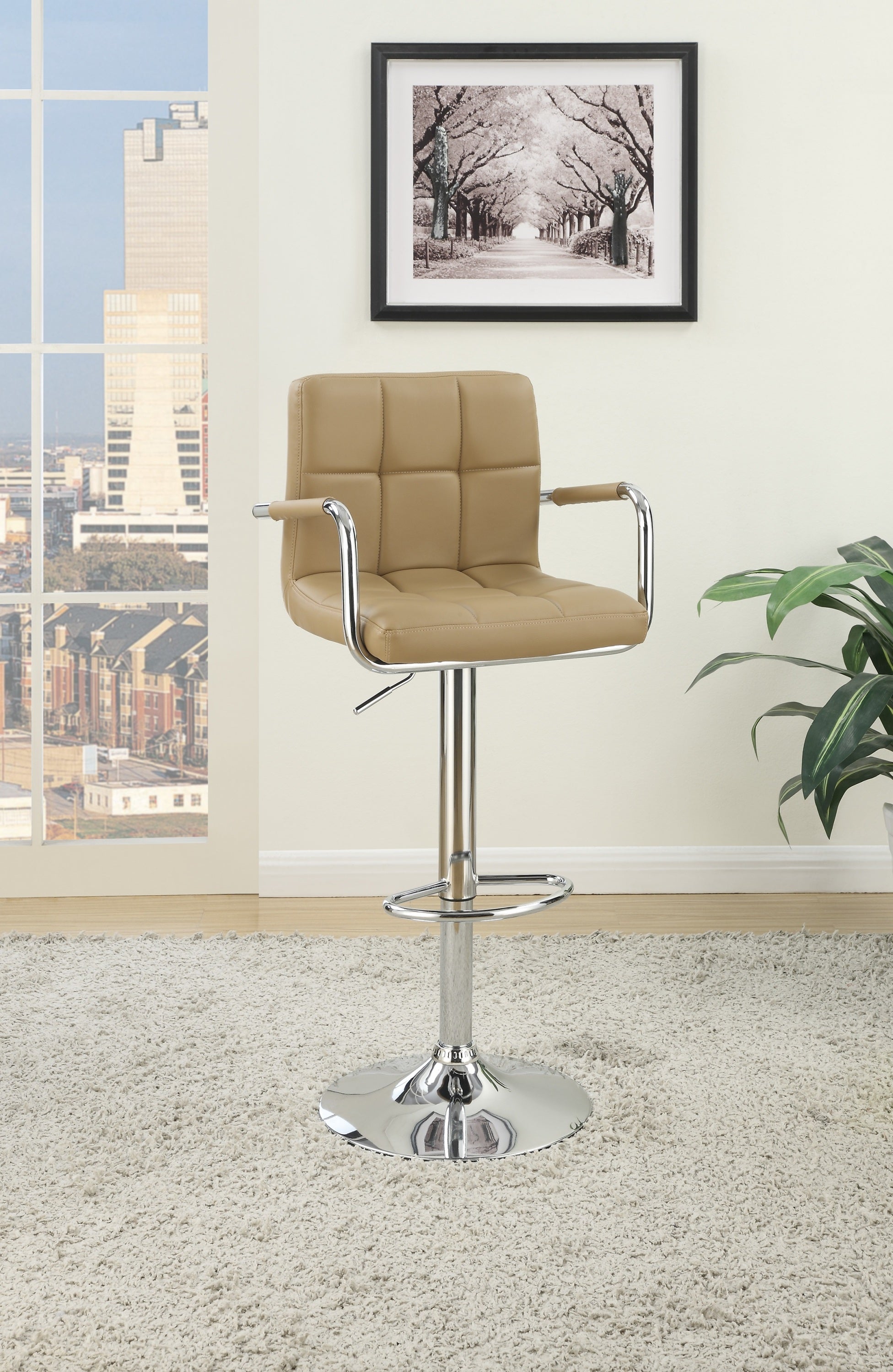 Brown Faux Leather Bar Stools Set of 2 - Adjustable Height Counter Stools with Armrests for Kitchen Island, Breakfast Bar & Home Decor