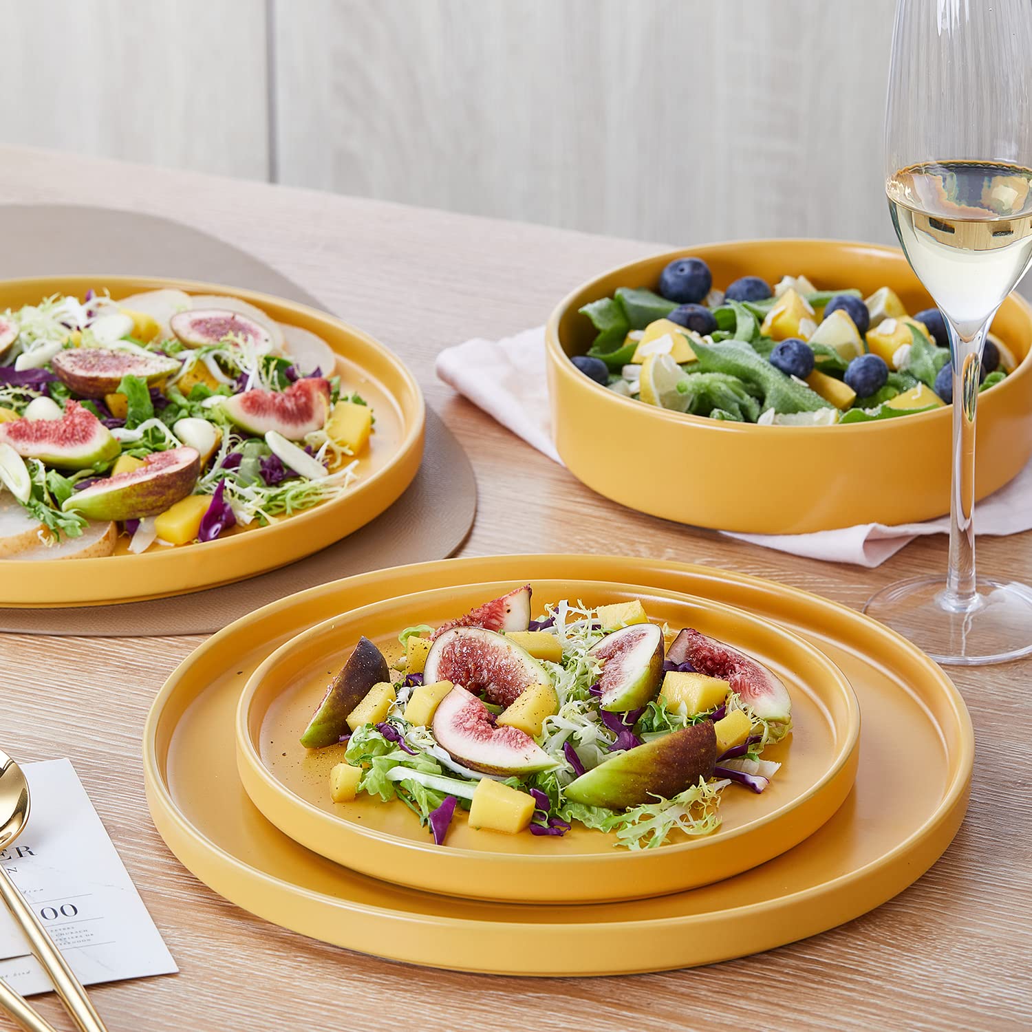 Stone Lain Cleo Modern Stoneware 32-Piece Dinnerware Set - Plates, Bowls & Pasta Dishes for 8 People, Yellow | Elegant Table Setting for Family Dinners, Parties & Entertaining Guests