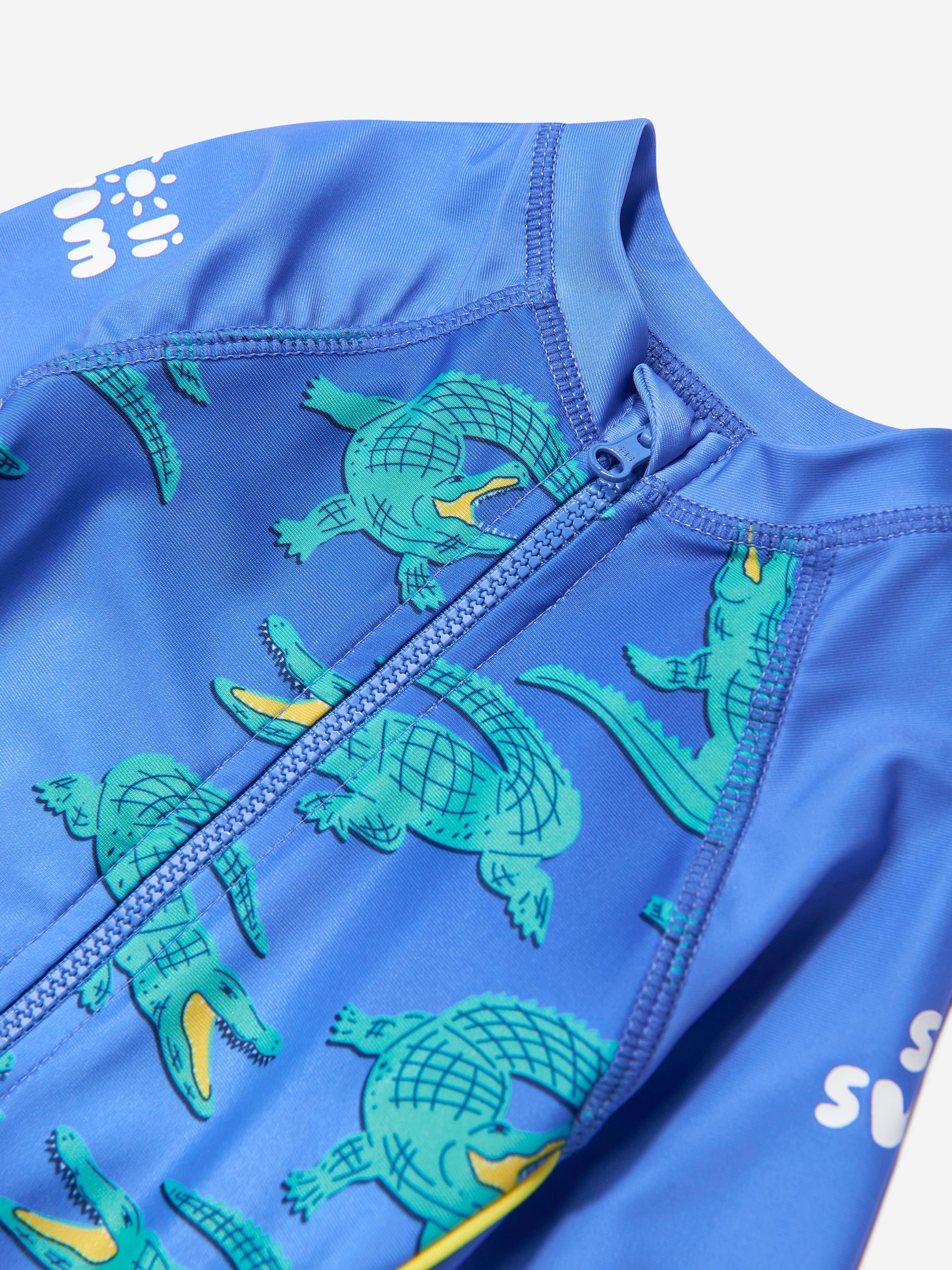 UPF50+ Baby Boys Blue Crocodile Sun Suit - Lightweight Swimwear for Beach, Pool & Outdoor Summer Activities