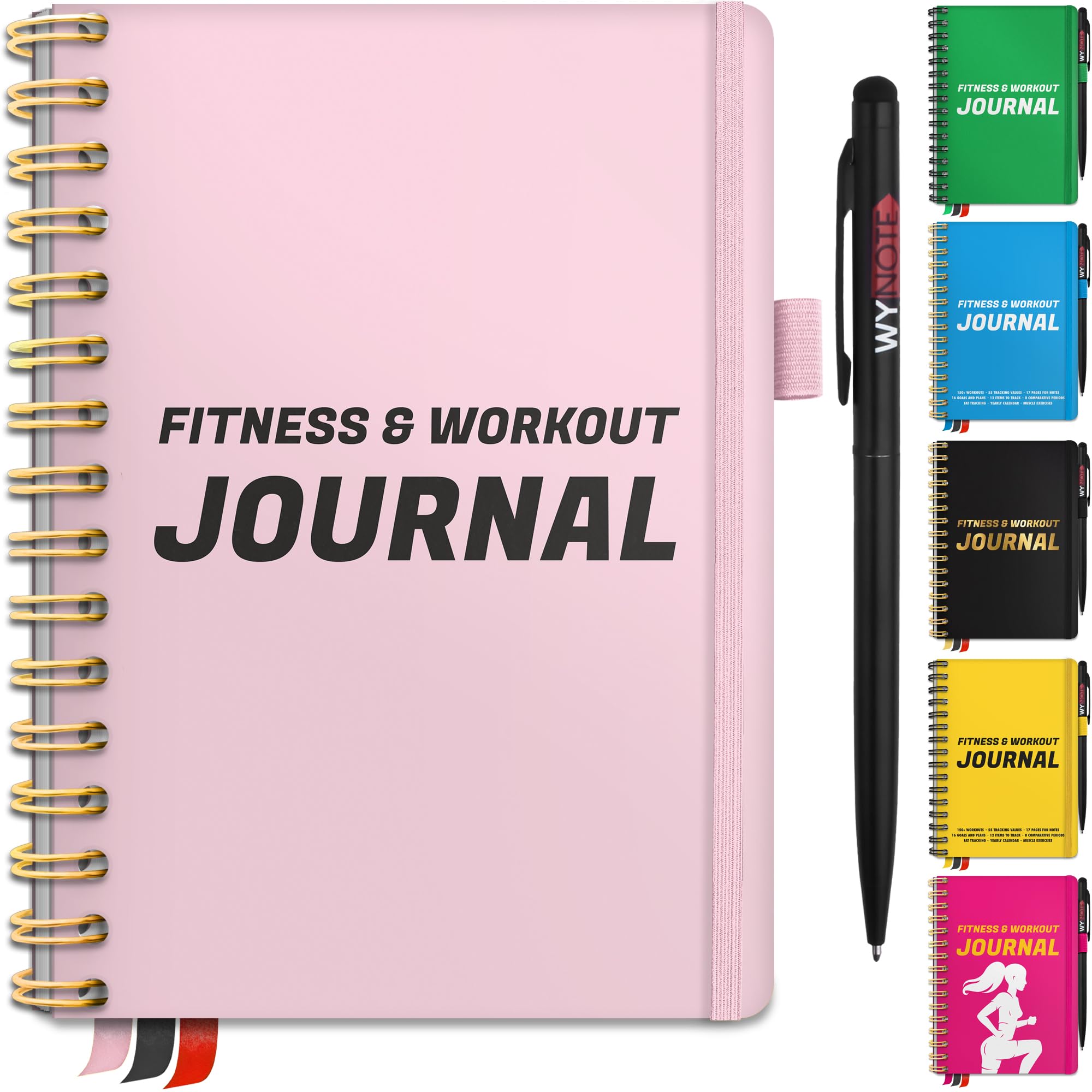 Pink Fitness Journal for Women - 150+ Workout Templates, Yearly Calendar & 55 Tracking Metrics | A5 Workout Planner with Body Fat Tracker, 12 Trackable Items, 7 Comparison Periods & Goal Setting | Perfect for Gym, Home Workouts & Weight Loss Journey